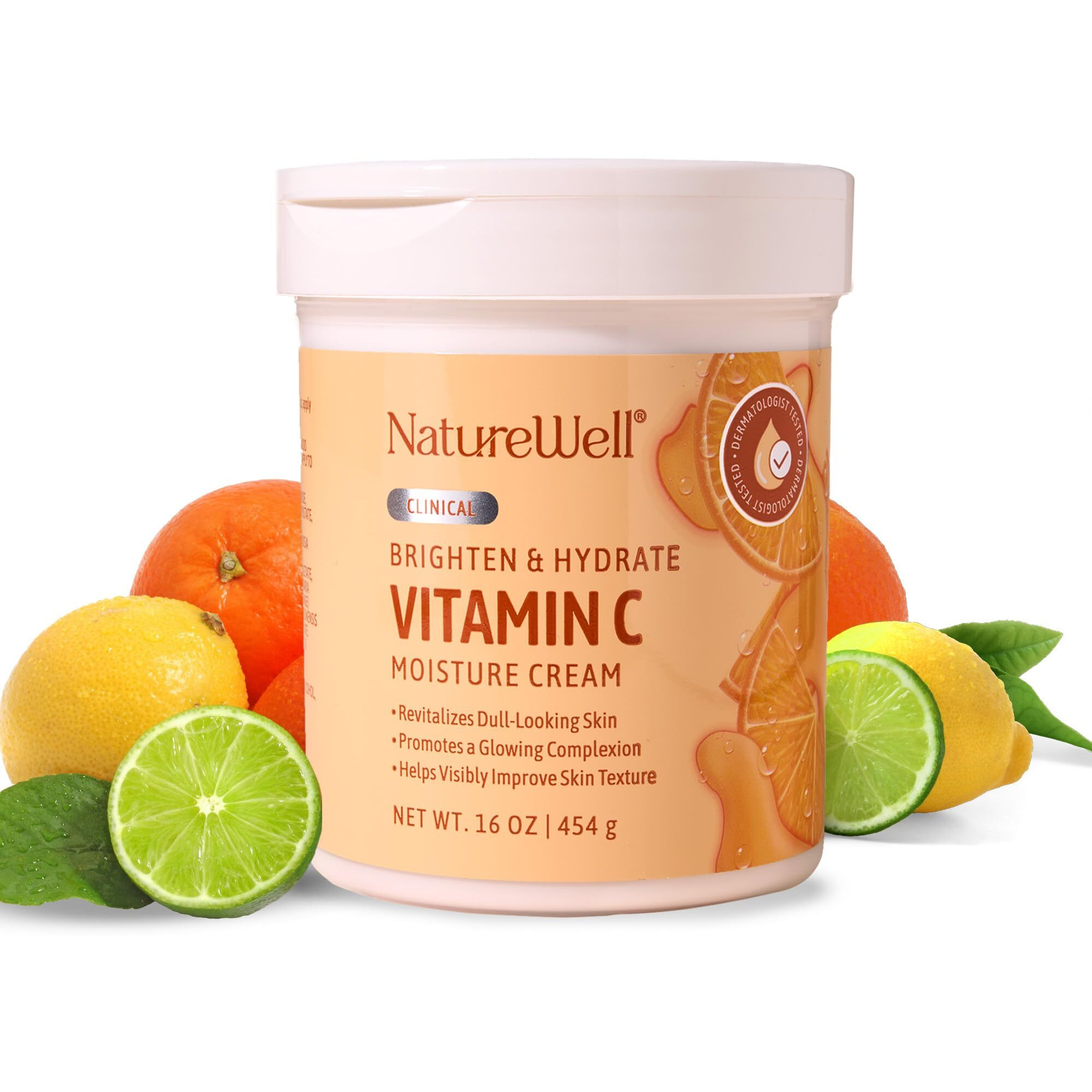 Nature Well Clinical Brighten & Hydrate Vitamin C Moisture Cream Skincare 2.0 For Face & Body Revitalizes Dull-Looking Skin, Promotes A Glowing Complexion, Helps Visibly Improve Skin Texture, 16Oz