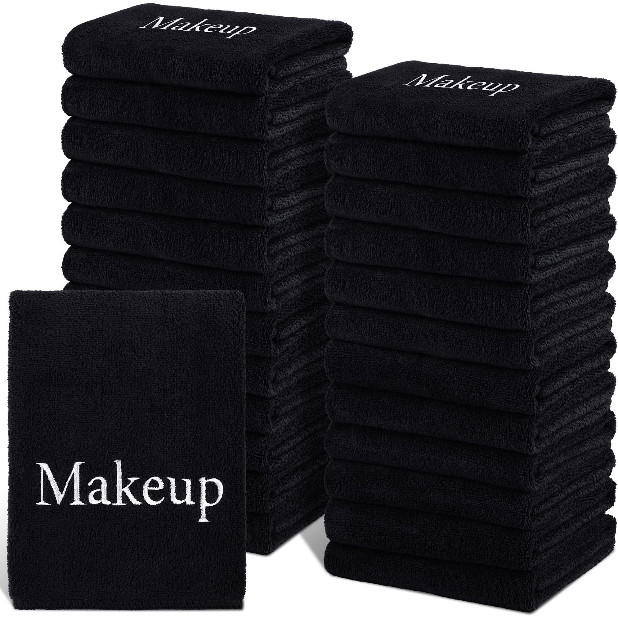 Turstin 24 Pack Makeup Remover Towels 13X13 Inch Microfiber Face Towels Reusable Makeup Wash Cloth Facial Cleansing Makeup Towels For Women Skin Care Holiday Gift, Black
