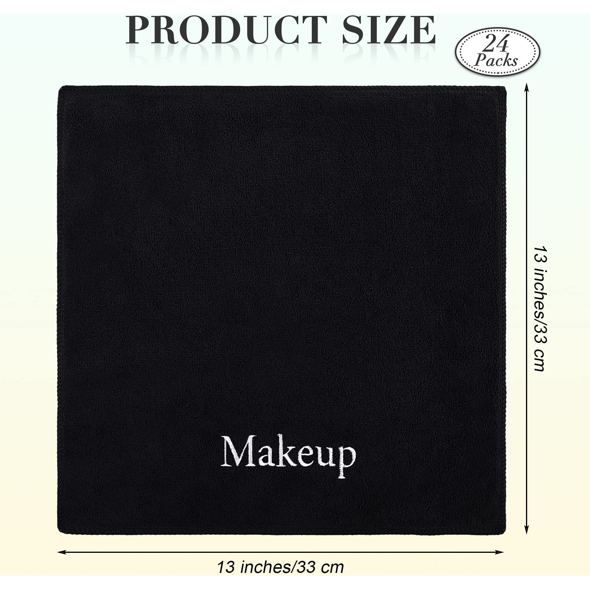 Turstin 24 Pack Makeup Remover Towels 13X13 Inch Microfiber Face Towels Reusable Makeup Wash Cloth Facial Cleansing Makeup Towels For Women Skin Care Holiday Gift, Black