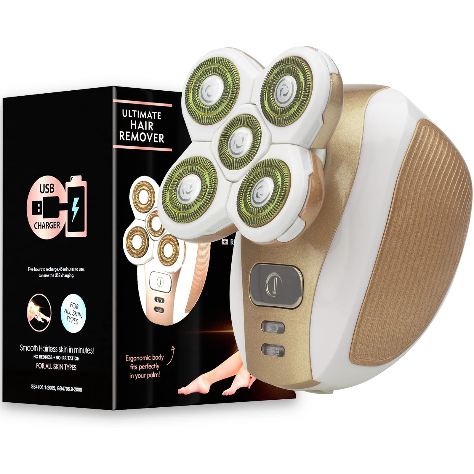 Electric Shaver For Women, Painless 5 Blade Hair Remover Razor, Cordless Trimmer For Female Face Underarms And Legs - Rose Gold