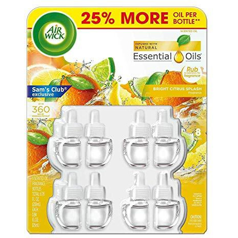 Air Wick Bright Citrus Splash Essential Scented Oils, 8 Refill Bottles