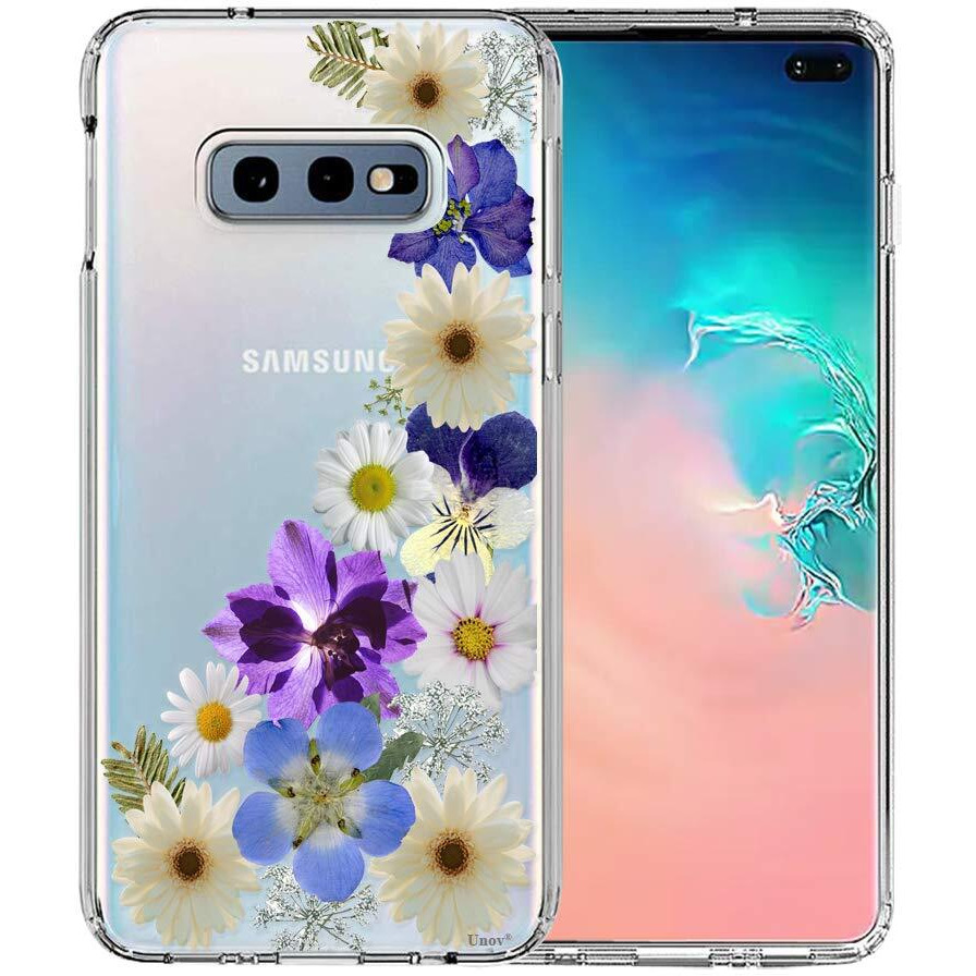 Unov Galaxy S10E Case, Clear With Design Soft Tpu Shock Absorption Slim Embossed Dried Floral Pattern Protective Back Cover For Samsung Galaxy S10E 5.8In (Flower Blossom)