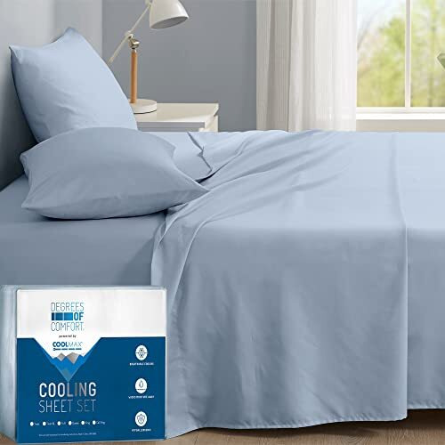 Degrees Of Comfort Coolmax Cooling Sheets For King Size Bed  Best Sheet Set For Hot Sleepers  Soft, Deep Pocket 4-Pcs - Light Blue