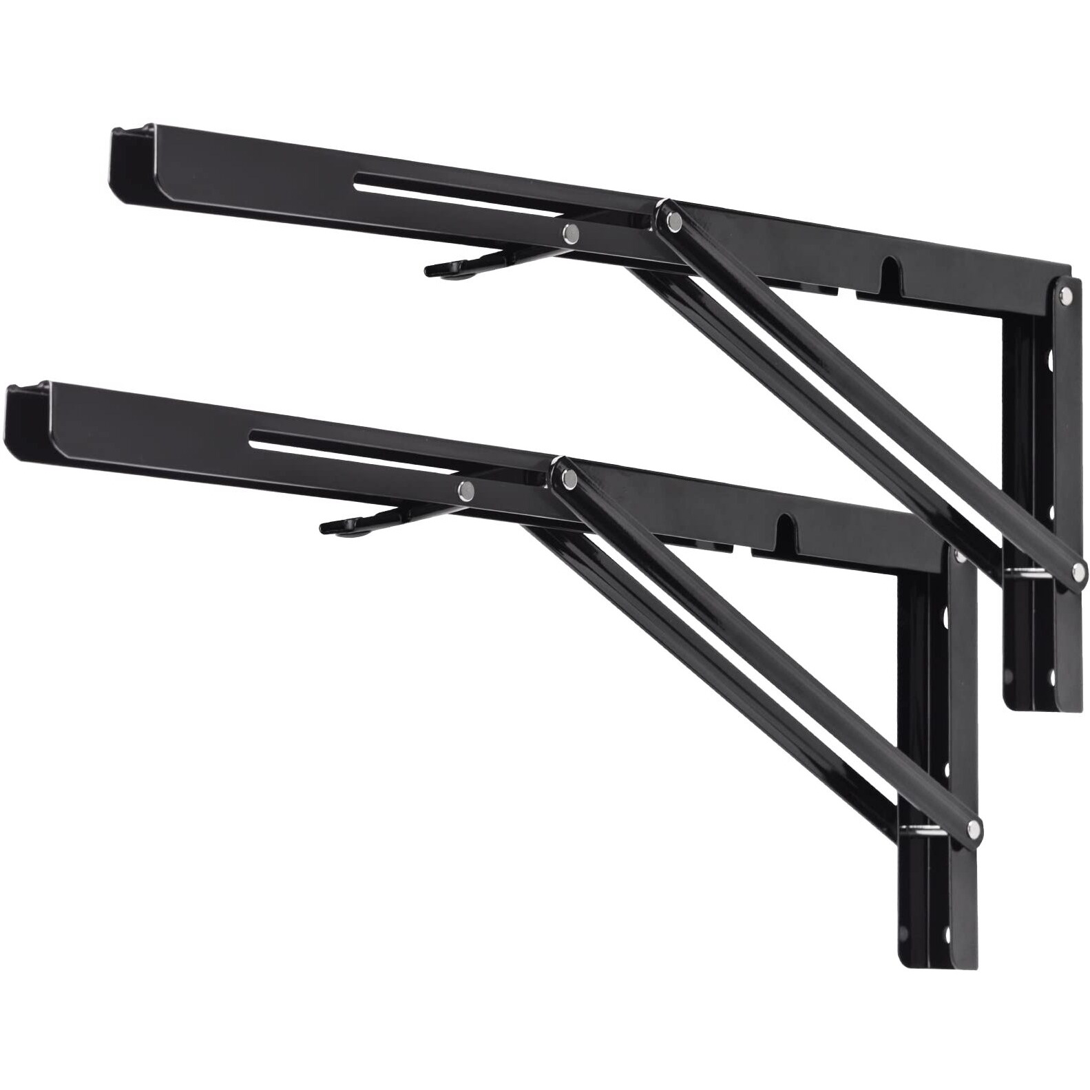 Yumore Folding Shelf Brackets, 18 Inch Heavy Duty Collapsible Shelf Bracket, Black Diy L Bracket For Workbench Folding Table Hinge, Max Load 330Lb, 2 Pack