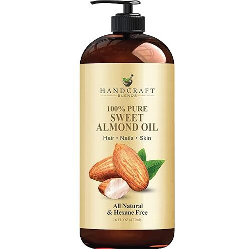 Handcraft Blends Sweet Almond Oil - 16 Fl Oz - 100% Pure And Natural - Premium Grade Carrier Oil For Skin And Hair - Hair And Body - Massage - Hexane-Free