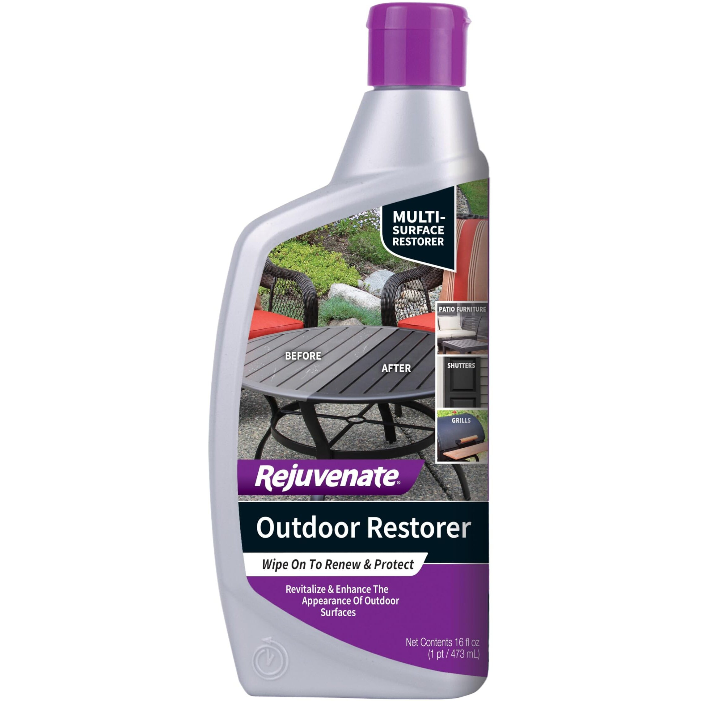 Rejuvenate Outdoor Restorer, 16 Ounces, Restores Faded And Weathered Outdoor Surfaces Such As Patio Furniture, Shutters, Siding And Grills