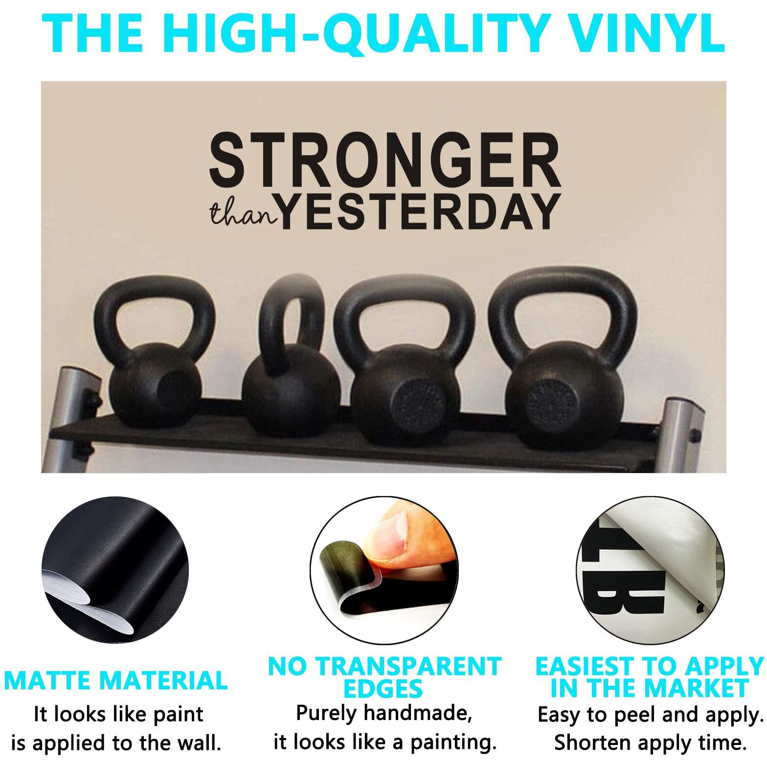 Inspirational Wall Stickers, Gym Wall Decals, (Easy To Apply), Vinyl Art Decor Quotes Motivational Office Bedroom Classroom School Positive Yoga Dance Sports Workout Fitness Exercise Business Basketball Baseball Poster Garage Home Word Sign Saying, Stronger Than Yesterday 25&quotX7"