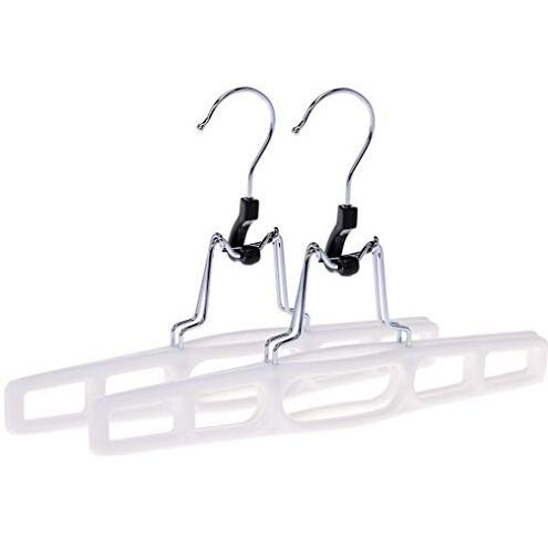 Premium Skirt Hangers 2-Pack - Thin Space-Saving Skirt Hanger Set With Clamp, Pant Hanger 2-Piece Set, Shorts Hangers With Heavy-Duty Locking Clasp, Multipurpose Quality Jean Hangers Set (White, 2)