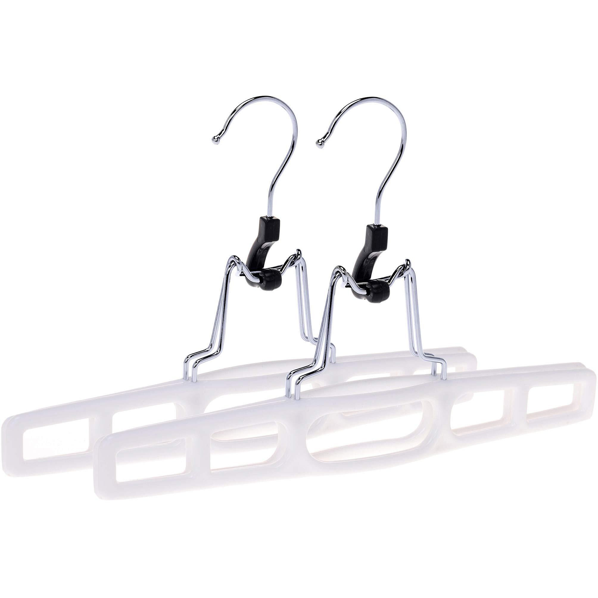 Premium Skirt Hangers 2-Pack - Thin Space-Saving Skirt Hanger Set With Clamp, Pant Hanger 2-Piece Set, Shorts Hangers With Heavy-Duty Locking Clasp, Multipurpose Quality Jean Hangers Set (White, 2)