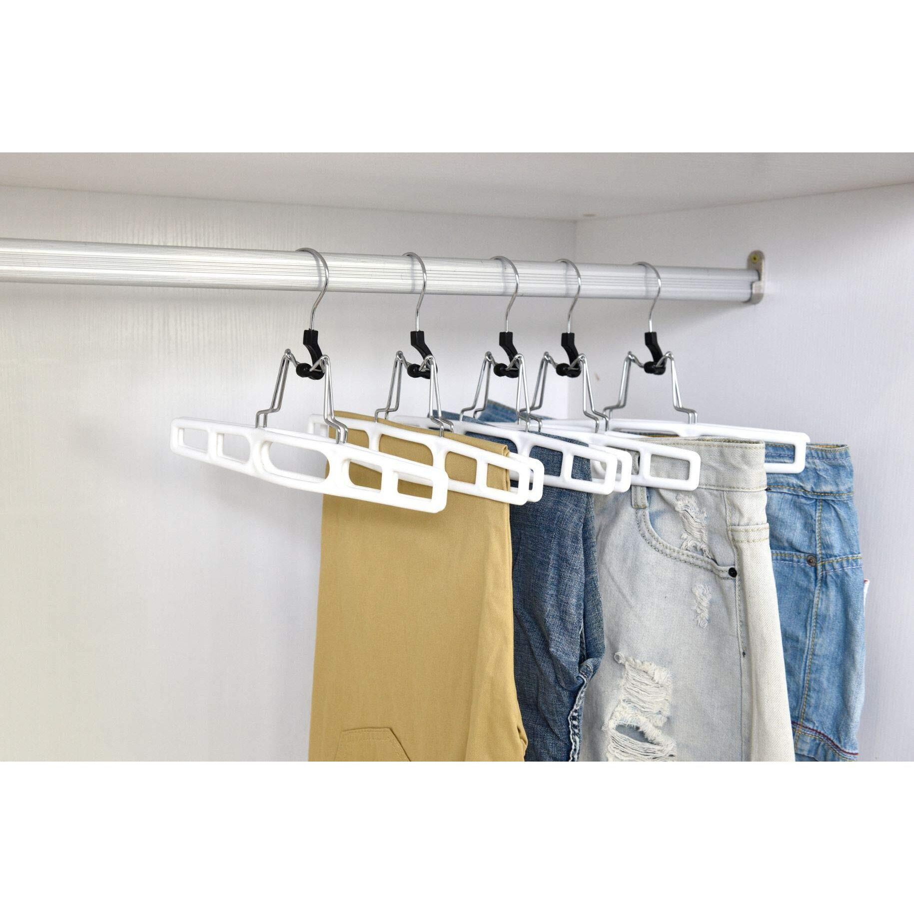 Premium Skirt Hangers 2-Pack - Thin Space-Saving Skirt Hanger Set With Clamp, Pant Hanger 2-Piece Set, Shorts Hangers With Heavy-Duty Locking Clasp, Multipurpose Quality Jean Hangers Set (White, 2)