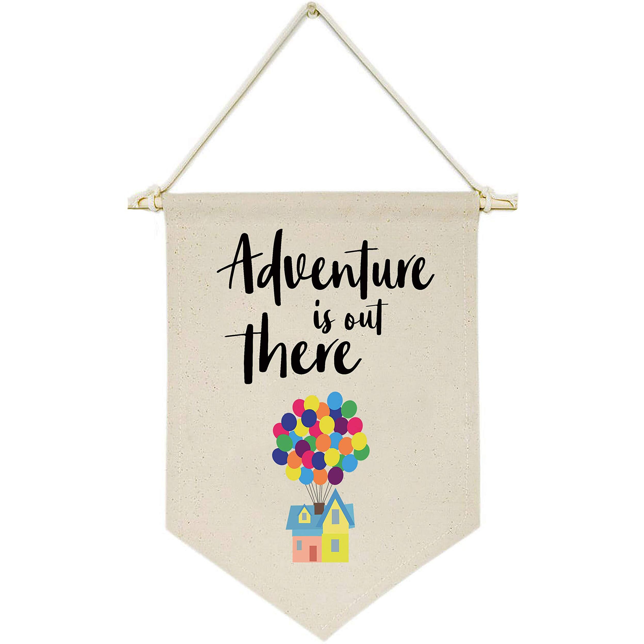 Adventure Is Out There -Canvas Hanging Flag Banner Wall Sign Decor Gift For Baby Kids Girl Boy Nursery Teen Room Front Door - Hydrogen Balloon, Travel Around The World