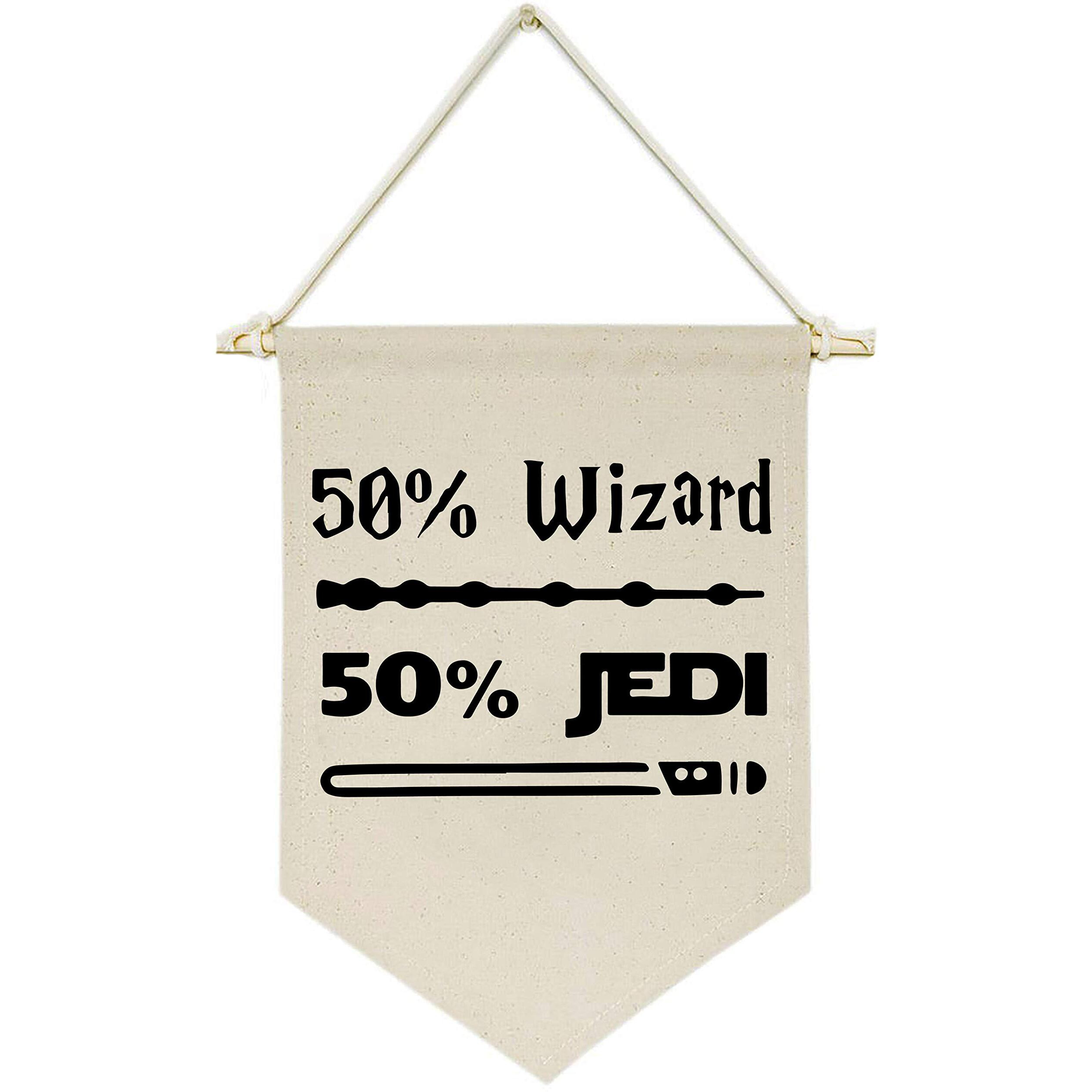 50% Wizard 50% Jedi-Canvas Hanging Flag Banner Wall Sign Decor Gift For Baby Kids Boy Nursery Teen Room Front Door -Star Harry Quotes Wars Potter Gift