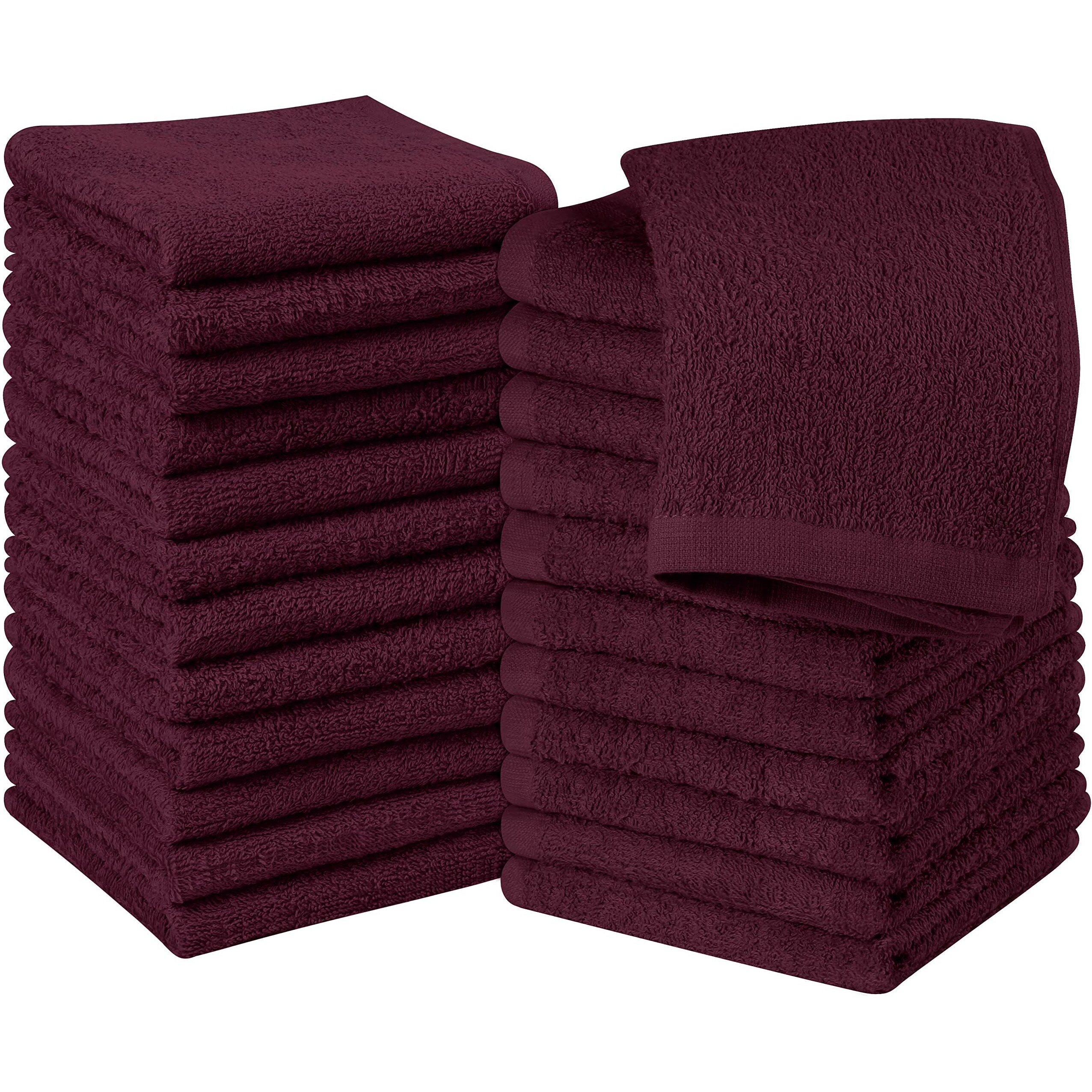 Utopia Towels Cotton Washcloths Set - 100% Ring Spun Cotton, Premium Quality Flannel Face Cloths, Highly Absorbent And Soft Feel Fingertip Towels (24 Pack, Burgundy)