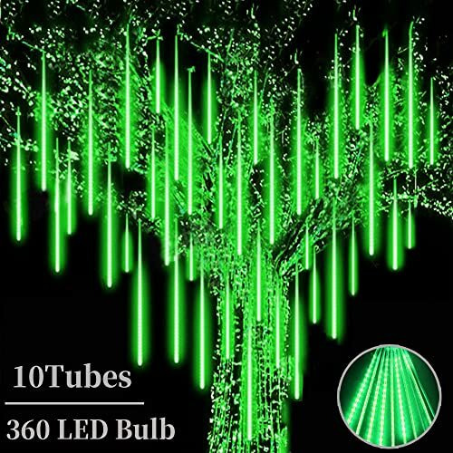 Roytong High Brightness 10Tube 360Led Meteor Shower Rain Lights Cascading Falling Rain Outdoor Light For Christmas Tree Decoration Snow Falling(Green, 11.80)