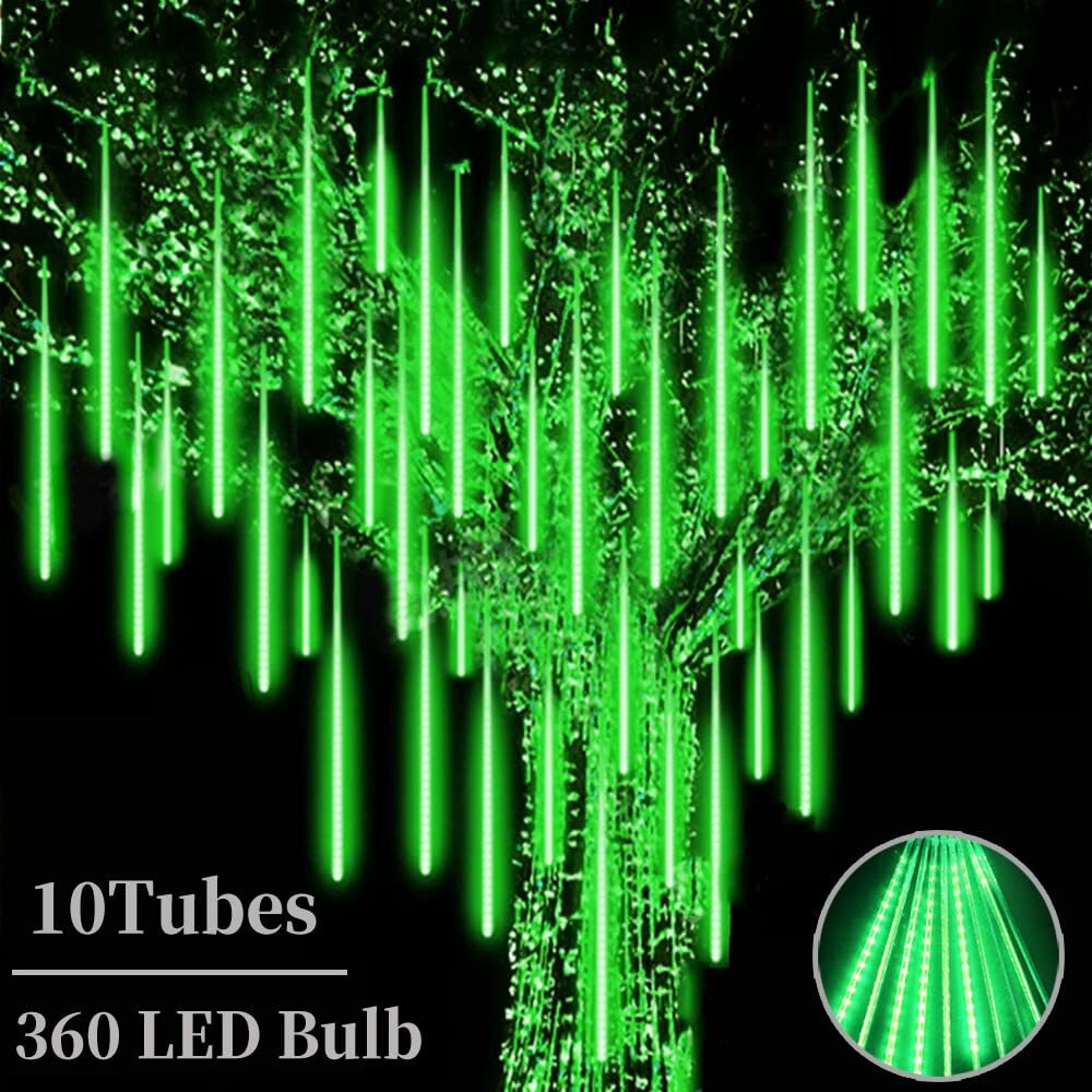 Roytong High Brightness 10Tube 360Led Meteor Shower Rain Lights Cascading Falling Rain Outdoor Light For Christmas Tree Decoration Snow Falling(Green, 11.80)