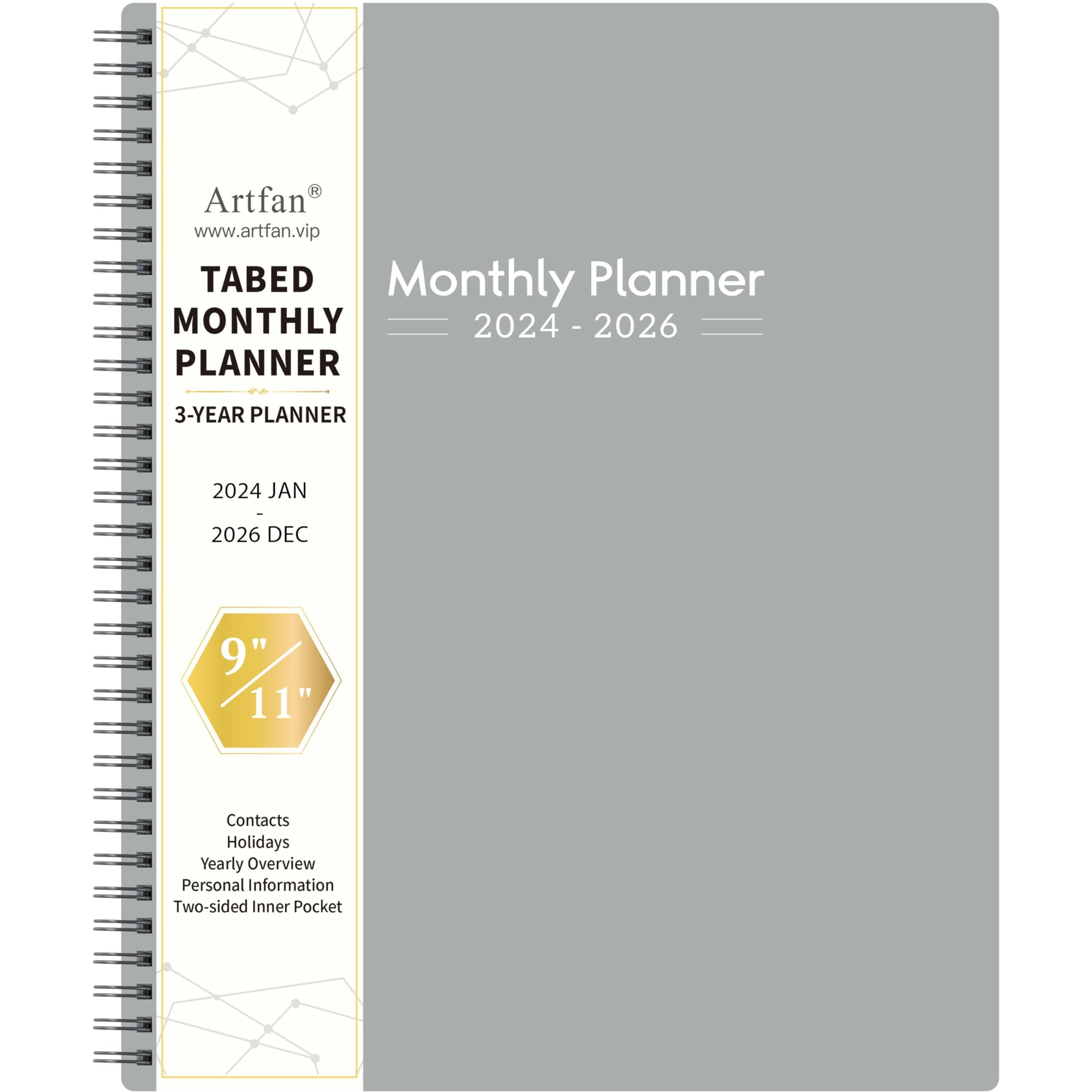 2024-2026 Monthly Planner/Monthly Calendar - 3 Year Monthly Planner 2024-2026, 36 Monthly Planner From Jan. 2024 - Dec. 2026, 9" X 11", 2024-2026 Calendar Planner With Tabs + Back Pocket + Durable Polypropylene Cover - Grey