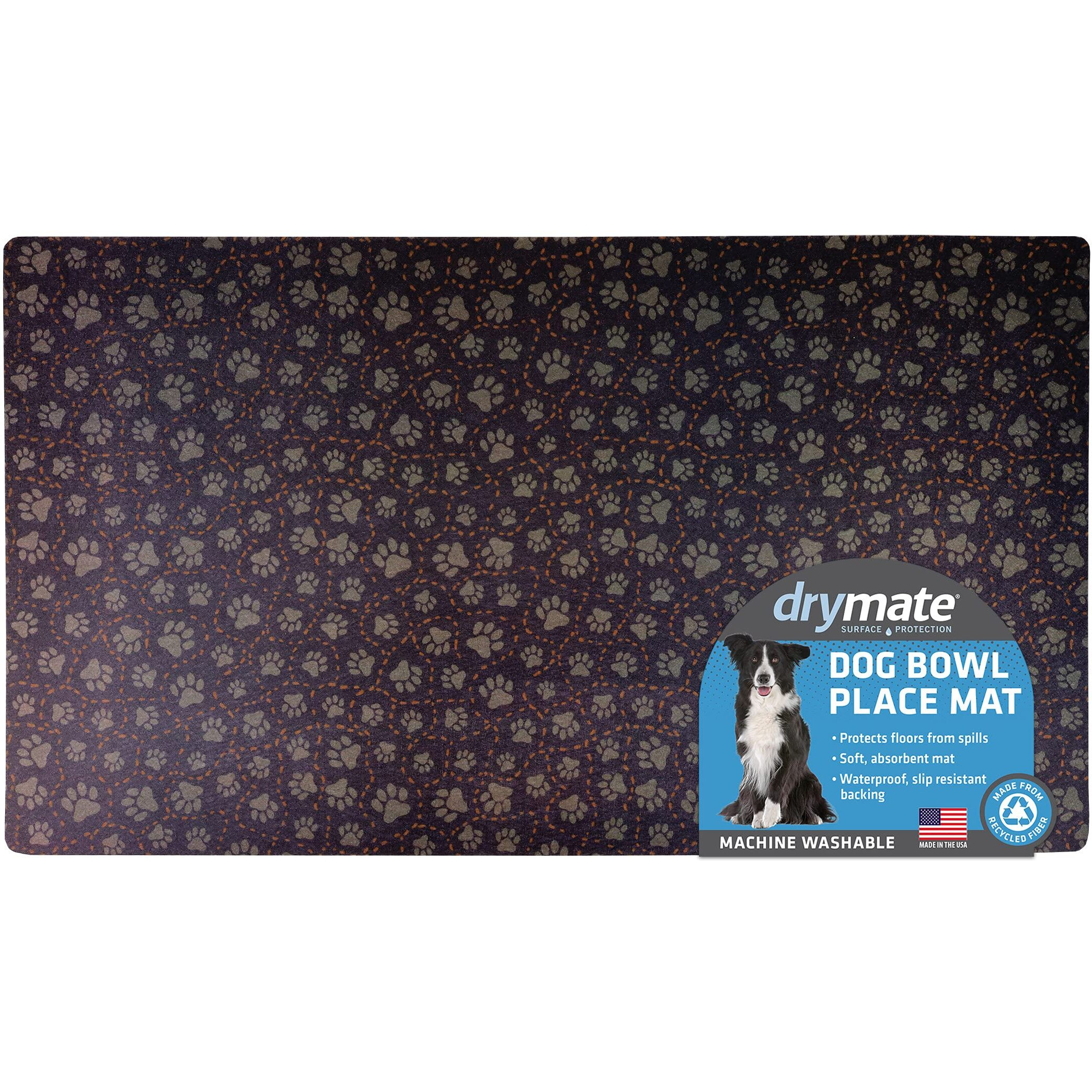 Drymate Pet Bowl Placemat, Dog & Cat Food Feeding Mat - Absorbent Fabric, Waterproof Backing, Slip-Resistant - Machine Washable/Durable (Usa Made) (16 X 28) (Paw Path Tan)