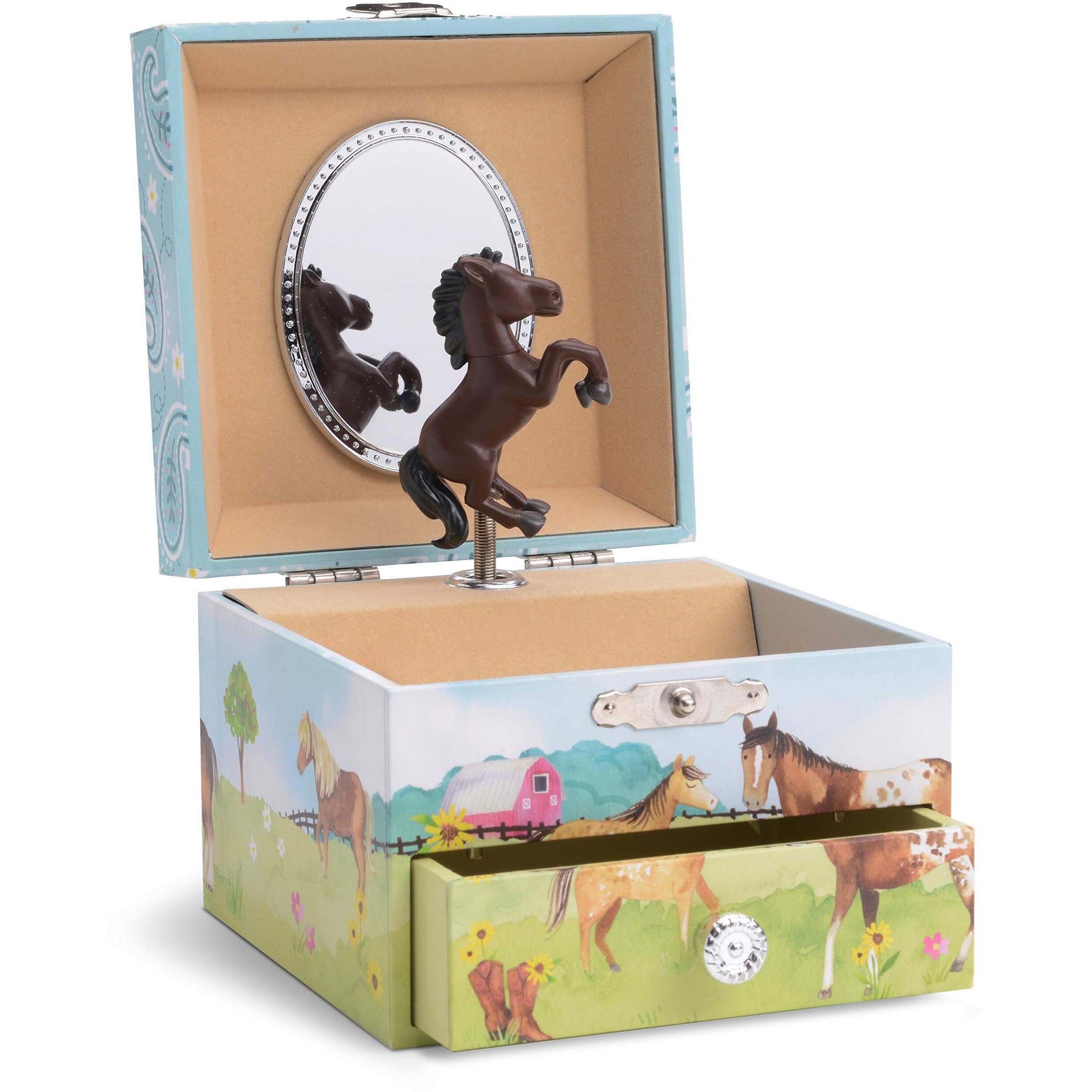 Jewelkeeper Girls Musical Jewelry Storage Box Pullout Drawer, Horse And Barn Design, Home On The Range Tune
