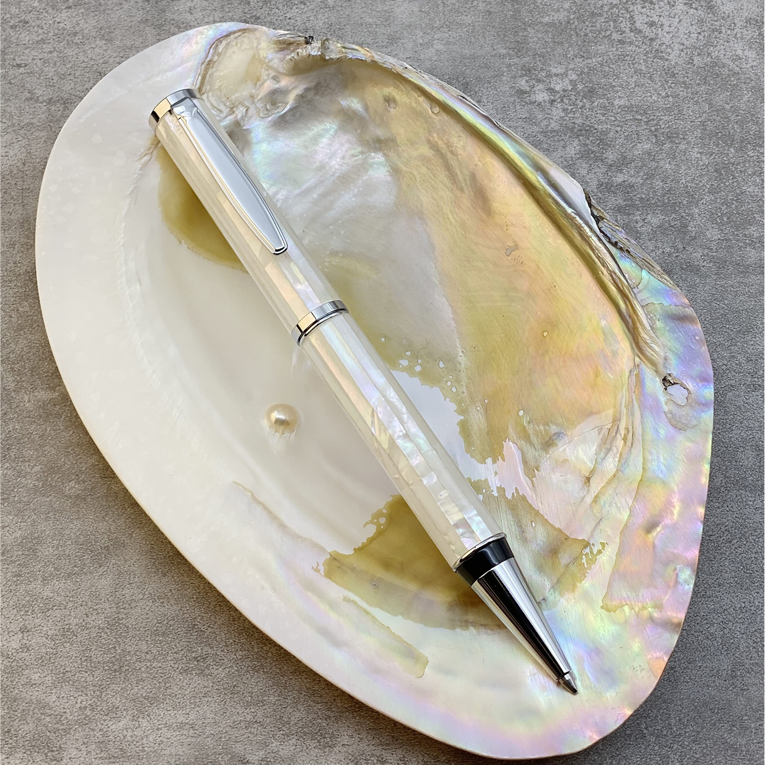 Lachieva Lux Stunning Mother Of Pearl Metal Ballpoint Pen With German-Made P900M Refill, Pearl White Abalone Shell Gift For Writing, Beautiful Pen For Men & Women.