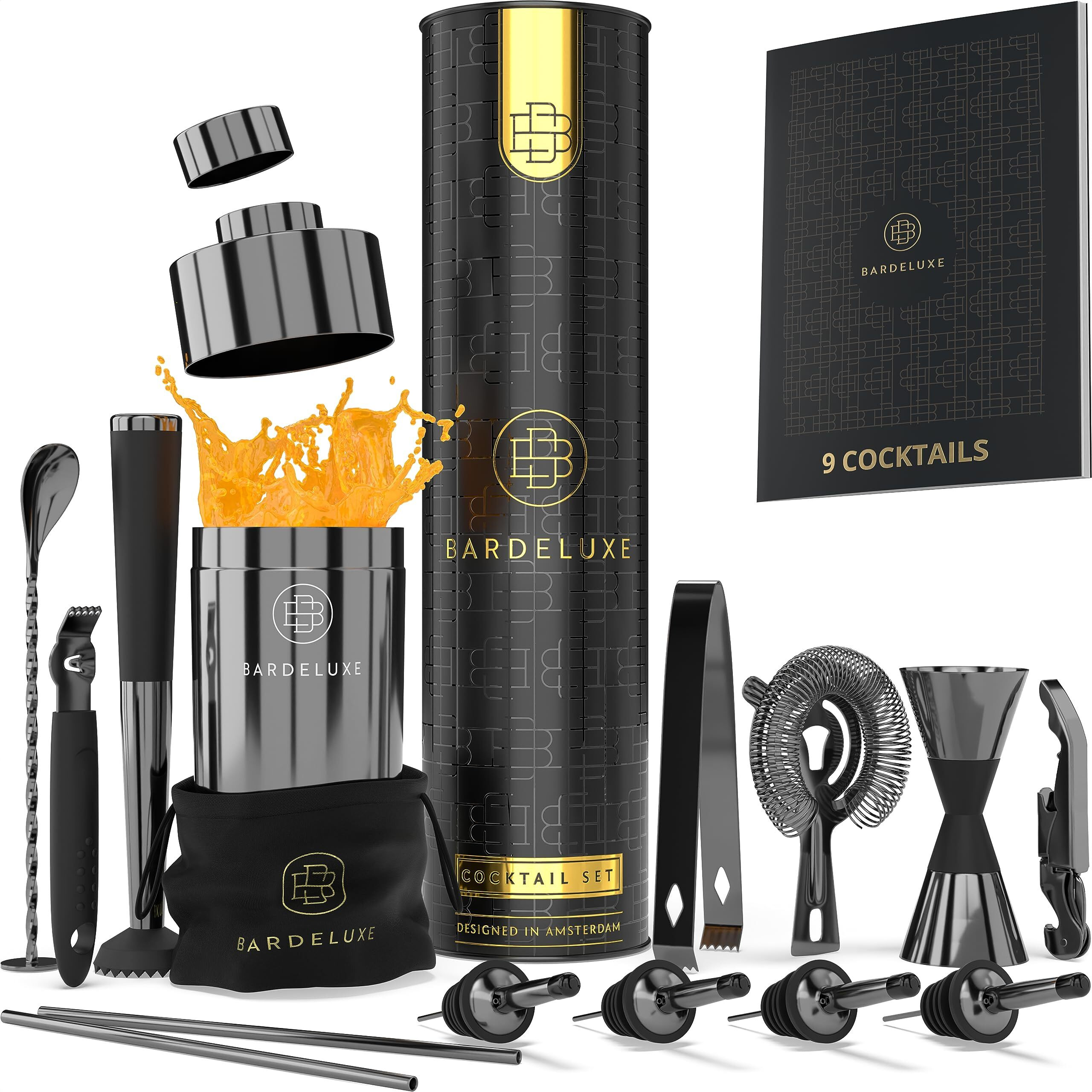 Bardeluxea Pro Mixology Bartender Kit, 12-Piece Cocktail Shaker Set  Drink Shakers Cocktail Set, Bartending Kit, Bar Kit  Bar Kits For Bartender Home, Cocktail Kit, Bar Mixing Set, Bar Set (Black)