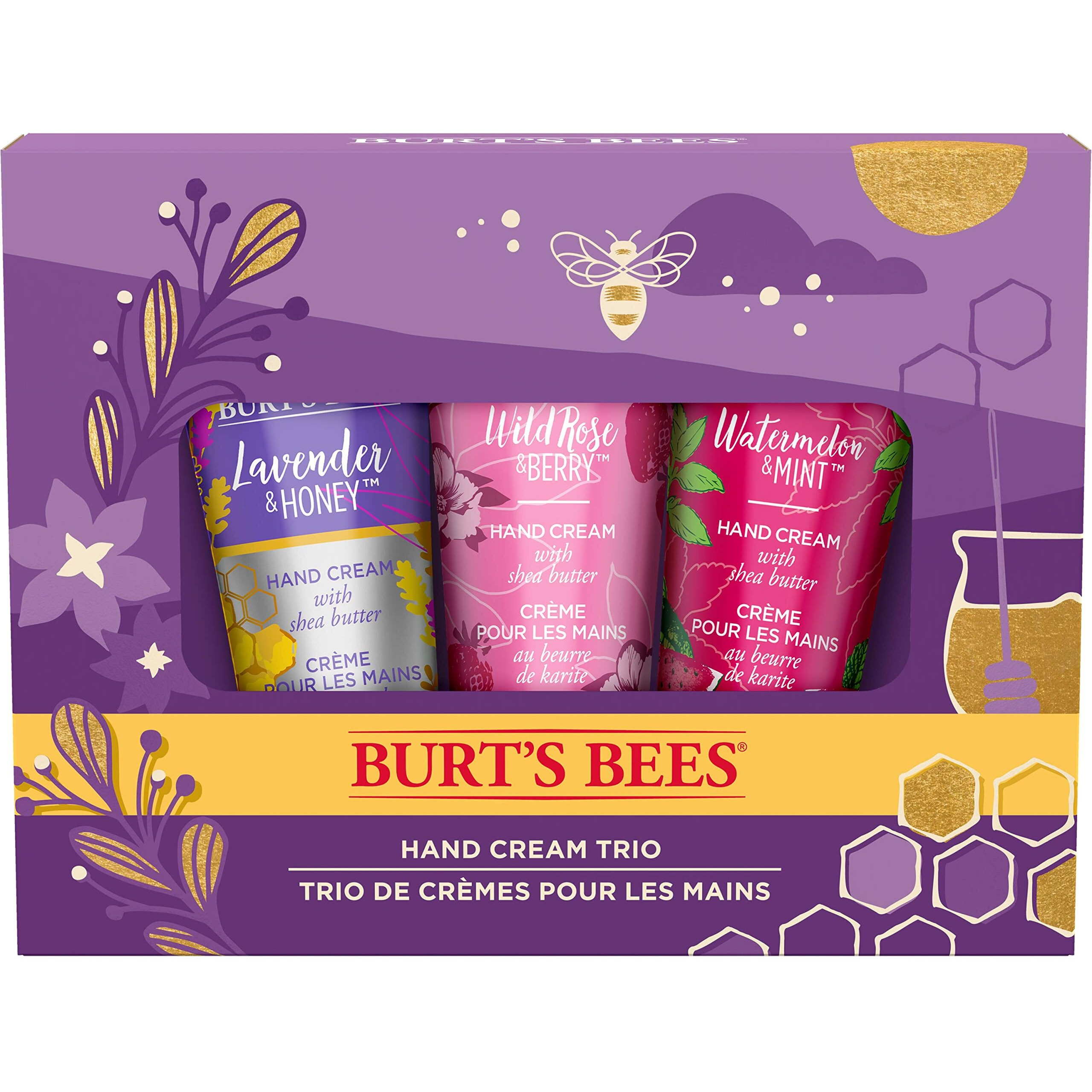 Burts Bees Christmas Gifts, 3 Body Care Stocking Stuffers Products, Hand Cream Trio Set - Lavender Honey, Watermelon Mint & Wild Rose Berry Shea Butters