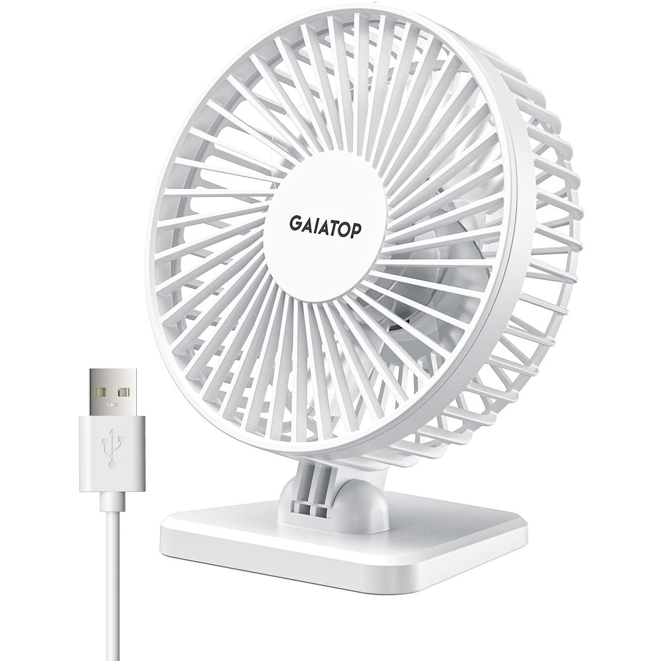 Gaiatop Usb Desk Fan, Small But Powerful, Portable Quiet 3 Speeds Wind Desktop Personal Fan, Adjustment Mini Fan Table Fan For Better Cooling, Home Office Car Indoor Outdoor(Pure White)