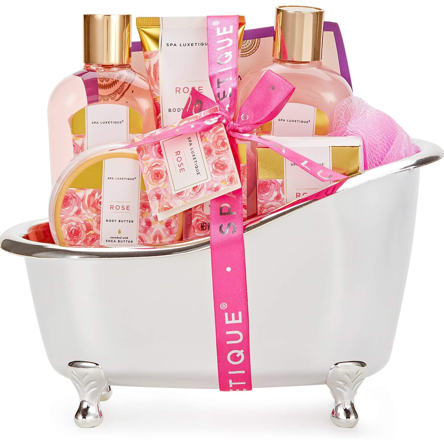 Gift Set For Women, Spa Luxetique Bath Sets For Women Gift, 8 Pcs Rose Spa Basket Includes Bubble Bath, Shower Gel, Body Lotion, Birthday Gifts For Women, Christmas Gifts For Teenage Girls