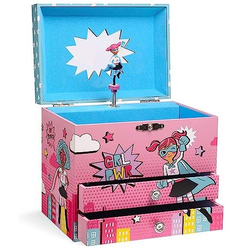 Jewelkeeper Girl Power Superhero Musical Jewelry Box With 2 Pullout Drawers, Fur Elise Tune