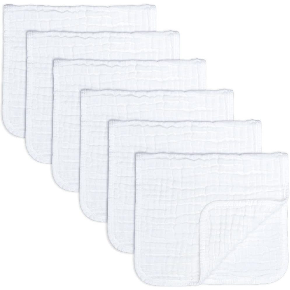 Comfy Cubs Muslin Burp Cloths Large 100% Cotton Hand Washcloths For Babies, Baby Essentials 6 Layers Extra Absorbent And Soft Boys & Girls Baby Rags For Newborn Registry (White, 6-Pack, 20 X10)