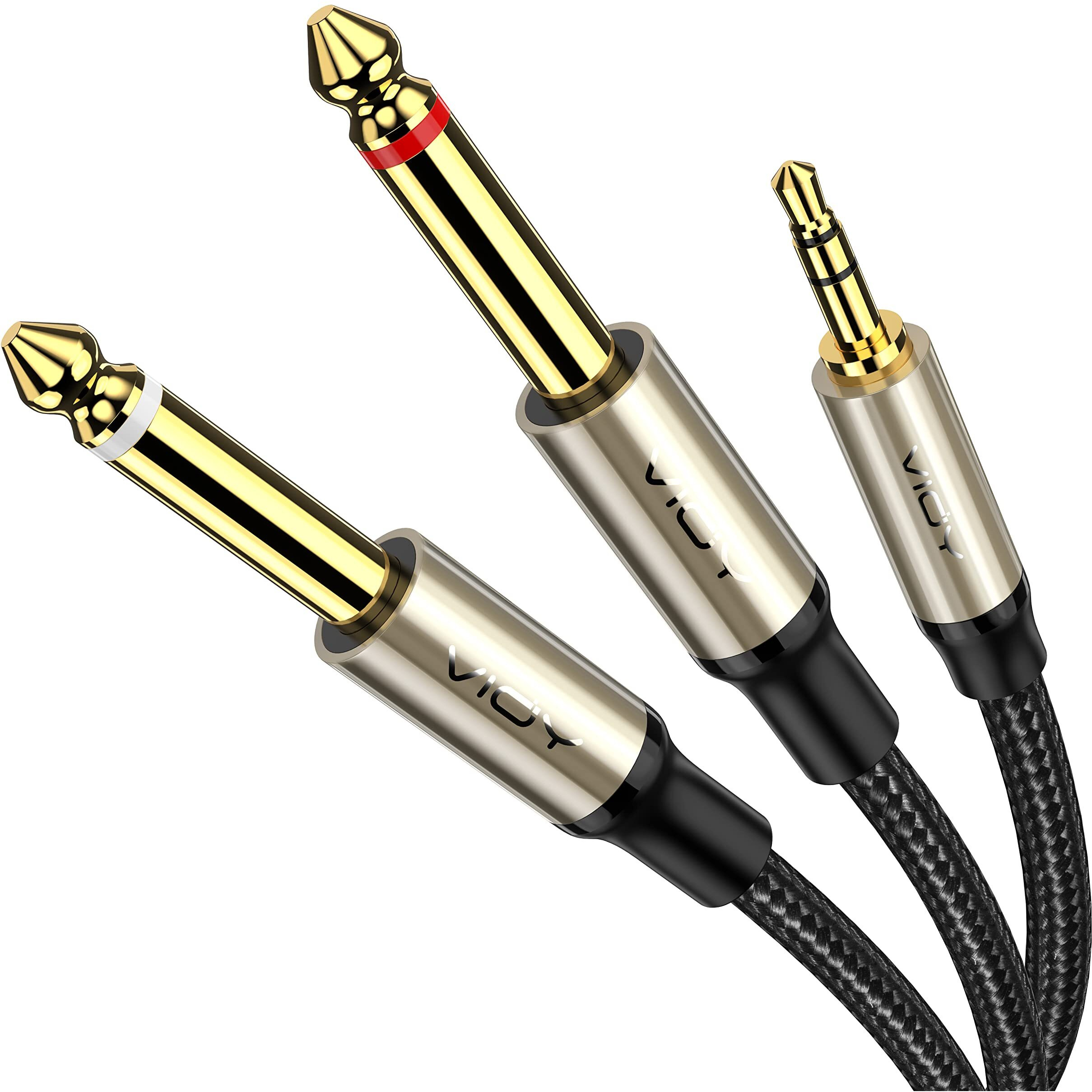 Vioy 35Mm To 635Mm 14 Audio Cable (6Ft2M), 35Mm 18 Trs To Dual 635Mm 14 Ts Mono Braided Y 11 Design] Splitter Breakout Cable For Guitar, Microphone, Amp, Mixer, Recording Equipment Etca