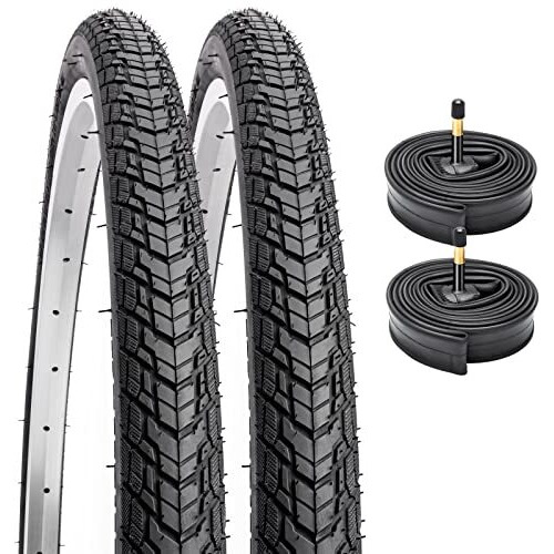 2-Pack 700C Road Bike Tires 700 X 38C (38-622) Plus 2 Pack 700C Bike Tubes 700X3543C Av48Mm Schrader Valve With 2 Rim Strips Compatible With 700 X 38C Road Bike Tires And Schrader Valve Tubes (Black)