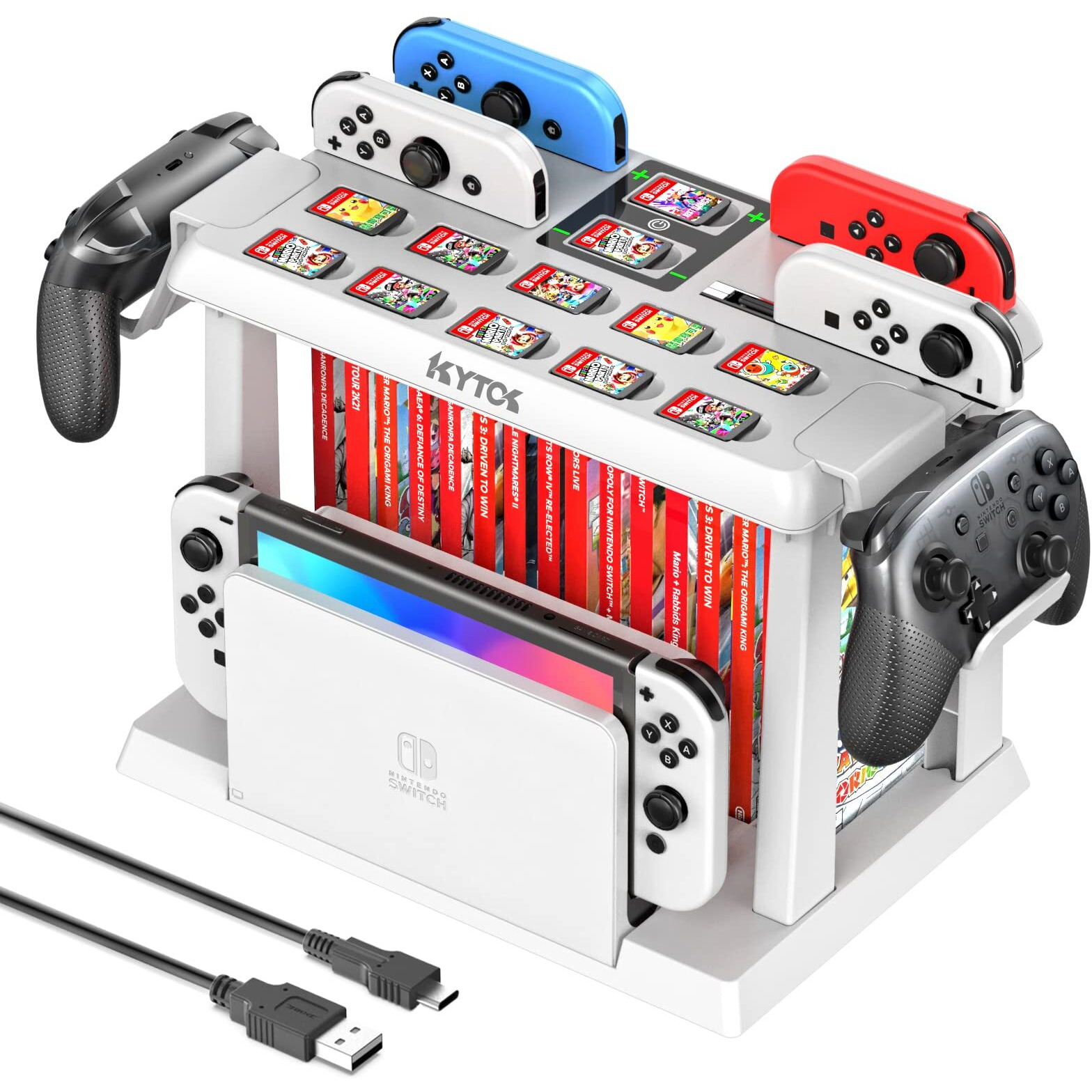 Switch Games Organizer Station With Controller Charger, Charging Dock For Nintendo Switch & Oled Joycons, Kytok Switch Storage And Organizer For Games, Tv Dock, Pro Controller, Accessories Kit Storage