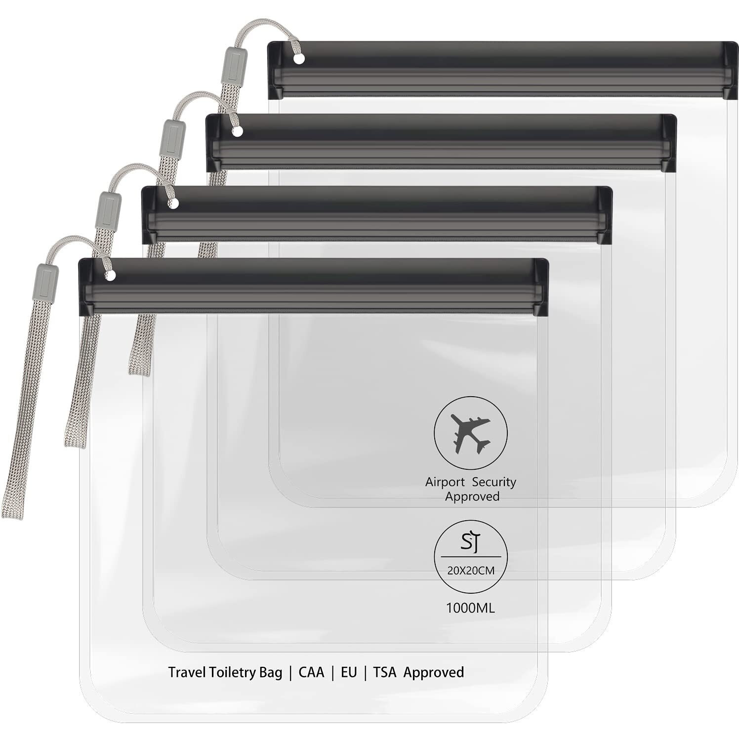 4Pcs Clear Tsa Approved Security Toiletry Bag Quart Size For Eu, Uk & Us Carry-On Regulations Waterproof & Leak Proof Transparent Travel Bags