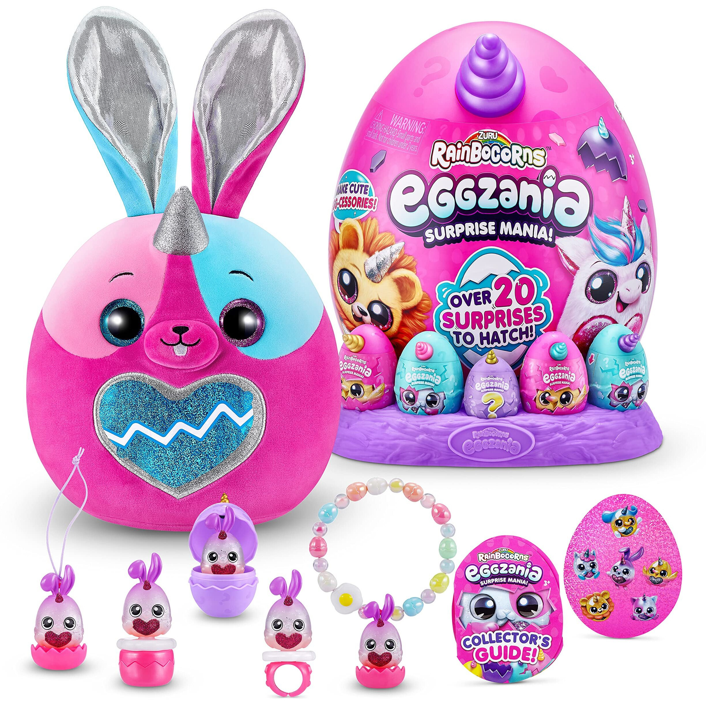 Rainbocorns Eggzania Surprise Mania Series 1 (Bunny) By Zuru, Collectible Plush Stuffed Animal, Surprise Eggs, 5 Mini Eggs, Stickers, Diy Jewelry, Slime, Ages 3+ For Girls, Children
