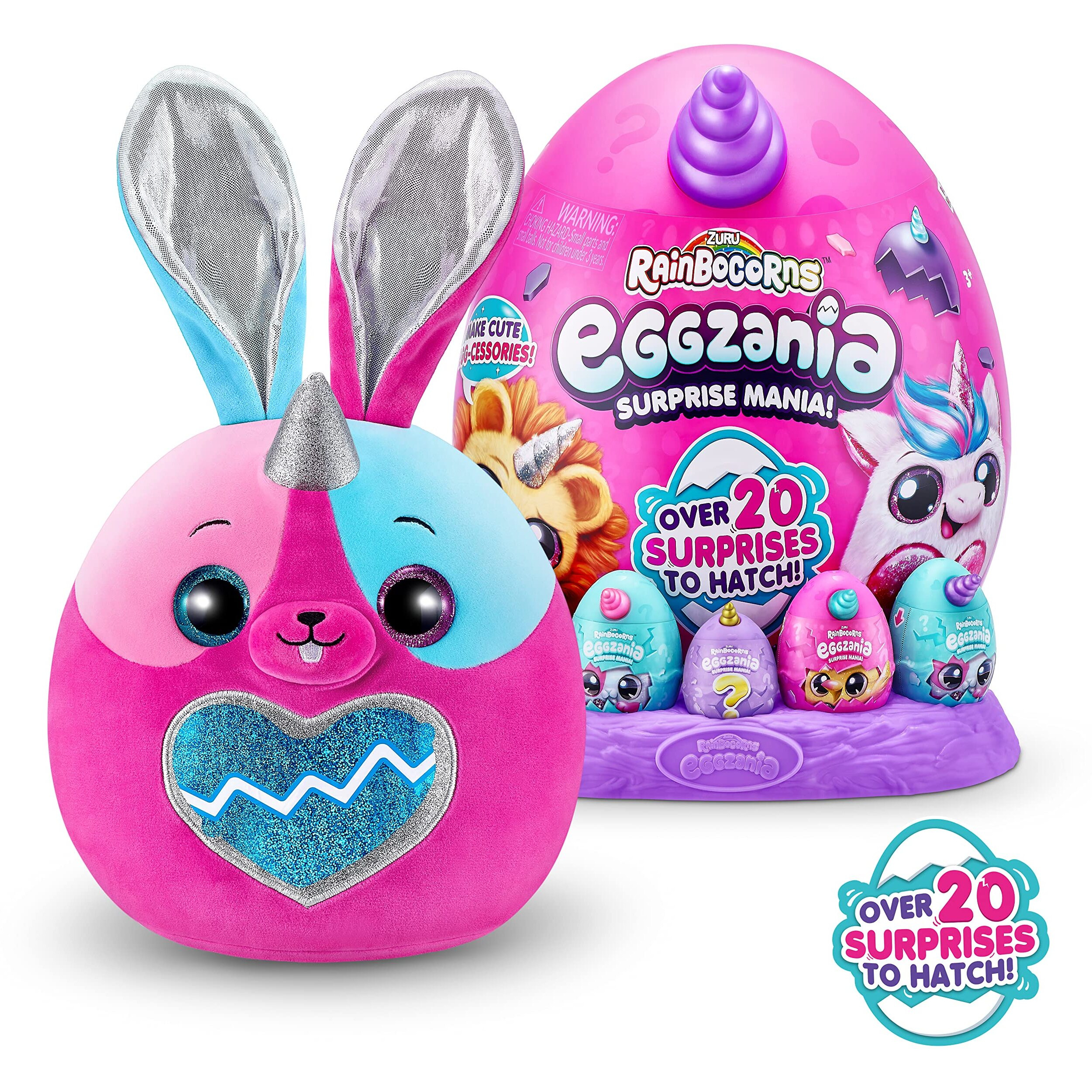Rainbocorns Eggzania Surprise Mania Series 1 (Bunny) By Zuru, Collectible Plush Stuffed Animal, Surprise Eggs, 5 Mini Eggs, Stickers, Diy Jewelry, Slime, Ages 3+ For Girls, Children