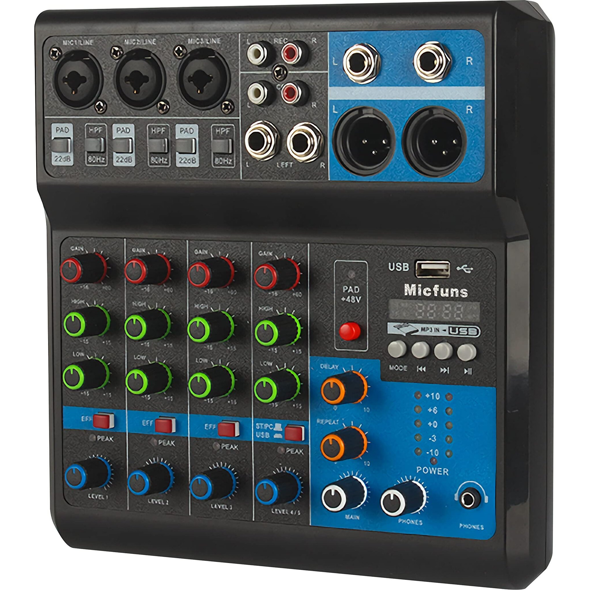 Mini Audio Dj Mixer Sound Board Console System,5 Channel 48V Phantom Power With Bluetooth Usb Mp3 Stereo Live Dj Studio Streaming For Professional Recording Party Ktv Stage