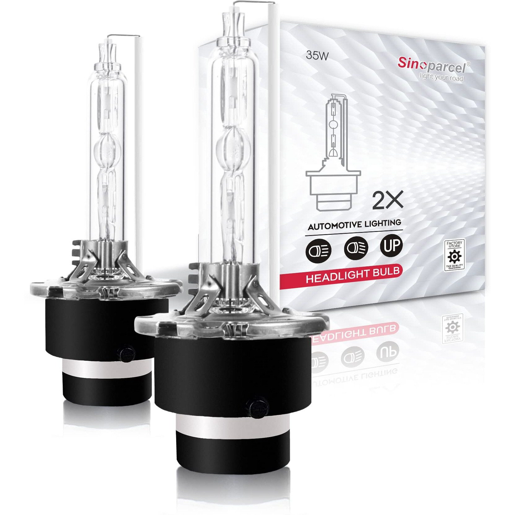 Sinoparcel D4S Xenon Hid Headlight Bulbs - 6000K 35W High Low Beam Replacement Lights - 2Yr Wty - Pack Of 2