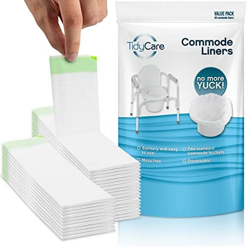 Tidycare Bedside Commode Liners For Portable Toilet Chair Bucket And Bedpan  Value Pack Of 48 Disposable Waste Bags For Adults In Medical Care  Universal Fit Portable Toilet Liners