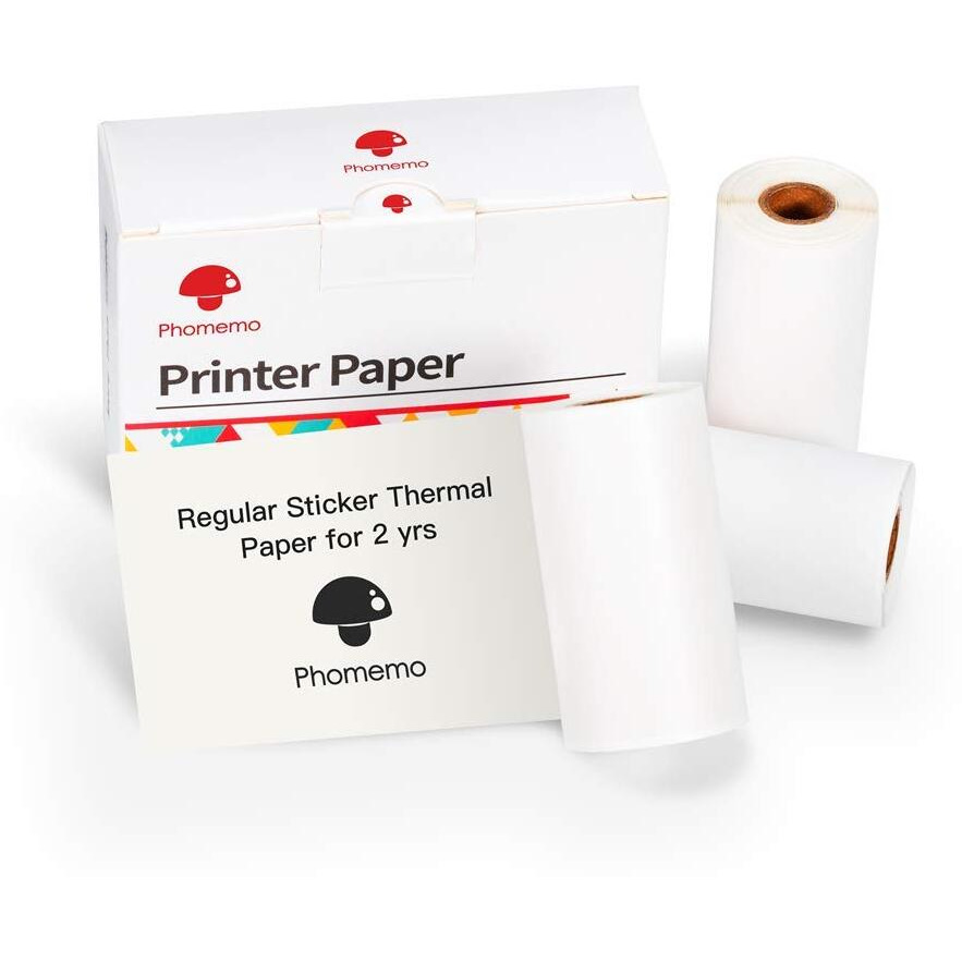Phomemo White Self-Adhesive Thermal Paper, Glossy Printable Sticker Paper For Phomemo M02M02 Prom02Sm03 Pocket Mobile Printer, Black On White, 50Mm X 35M, Diameter 30Mm, 3-Rolls