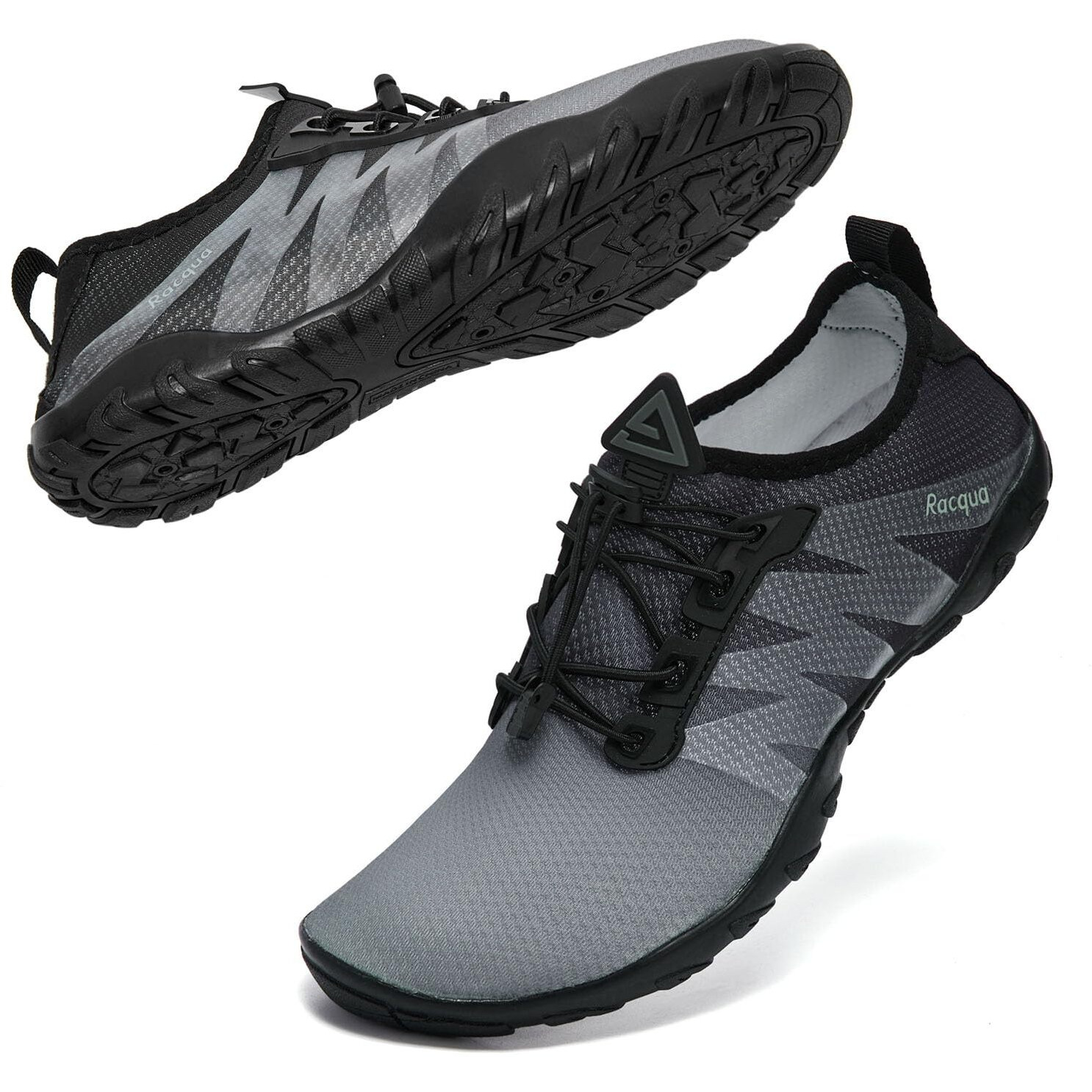 Racqua Beach Water Shoes For Men Quick Dry Barefoot Aqua Athletic Sneakers Sports Shoes Swim Surf Gradient Grey/Black 9 W/8M