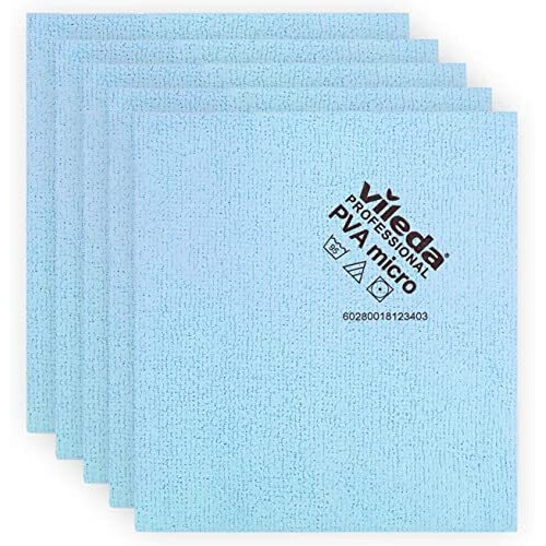 Vileda Professional  Pva Microfiber Cloth  All Purpose Cleaning Shammy  Synthetic Chamois Towel  Smooth & Absorbent Materials  5 Pack Blue