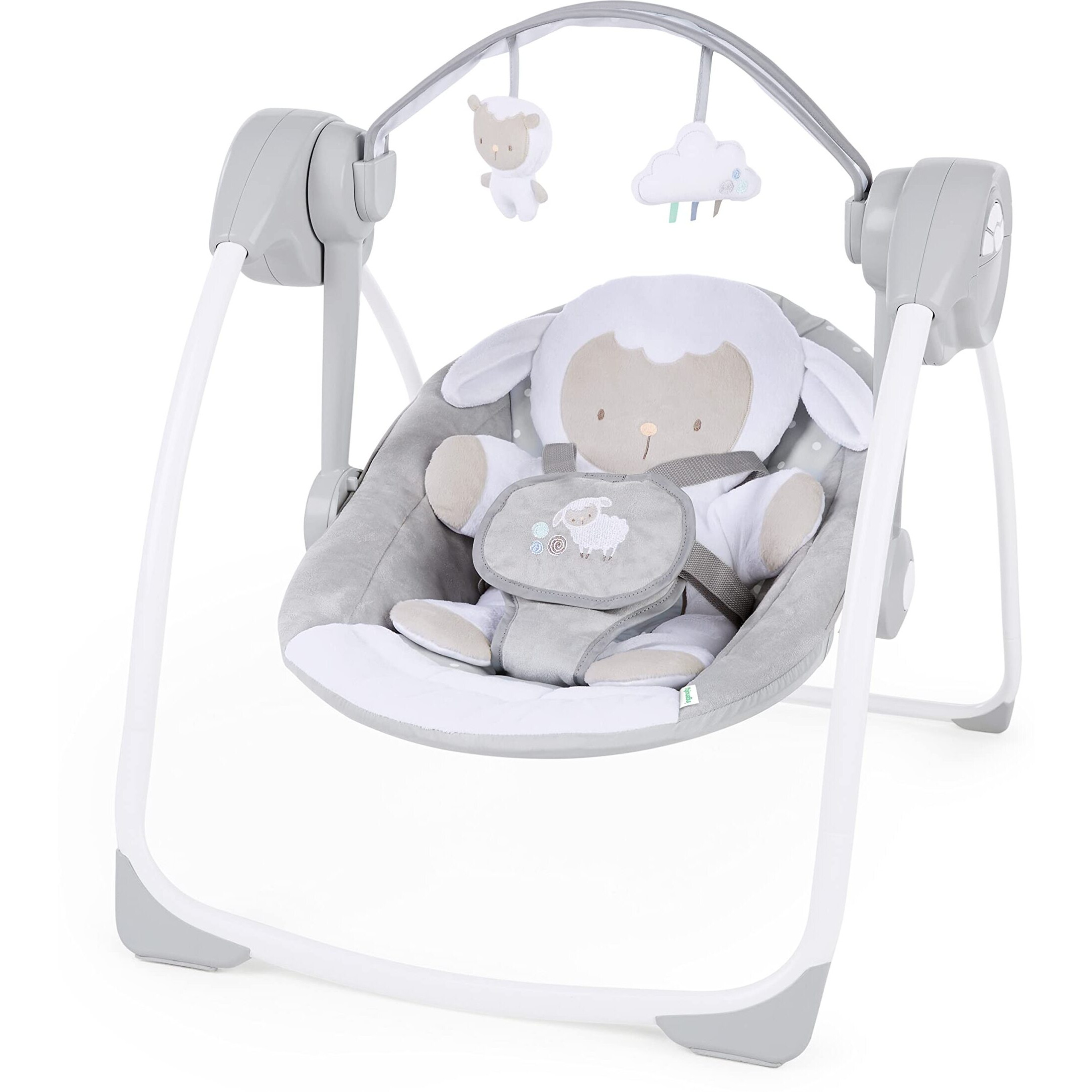Ingenuity Comfort 2 Go Compact Portable 6-Speed Cushioned Baby Swing With Music, Folds Easy, 0-9 Months 6-20 Lbs (Cuddle Lamb)