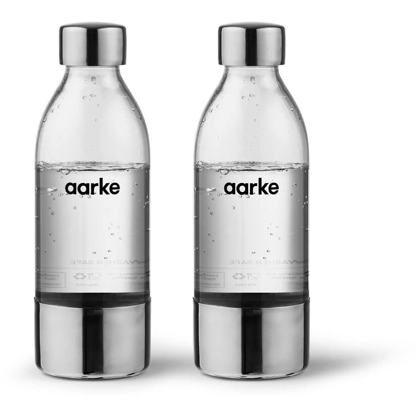 Aarke Pack Of 2 Small Pet Bottles For Carbonator 3, Bpa-Free With Stainless Steel Details, 450 Ml