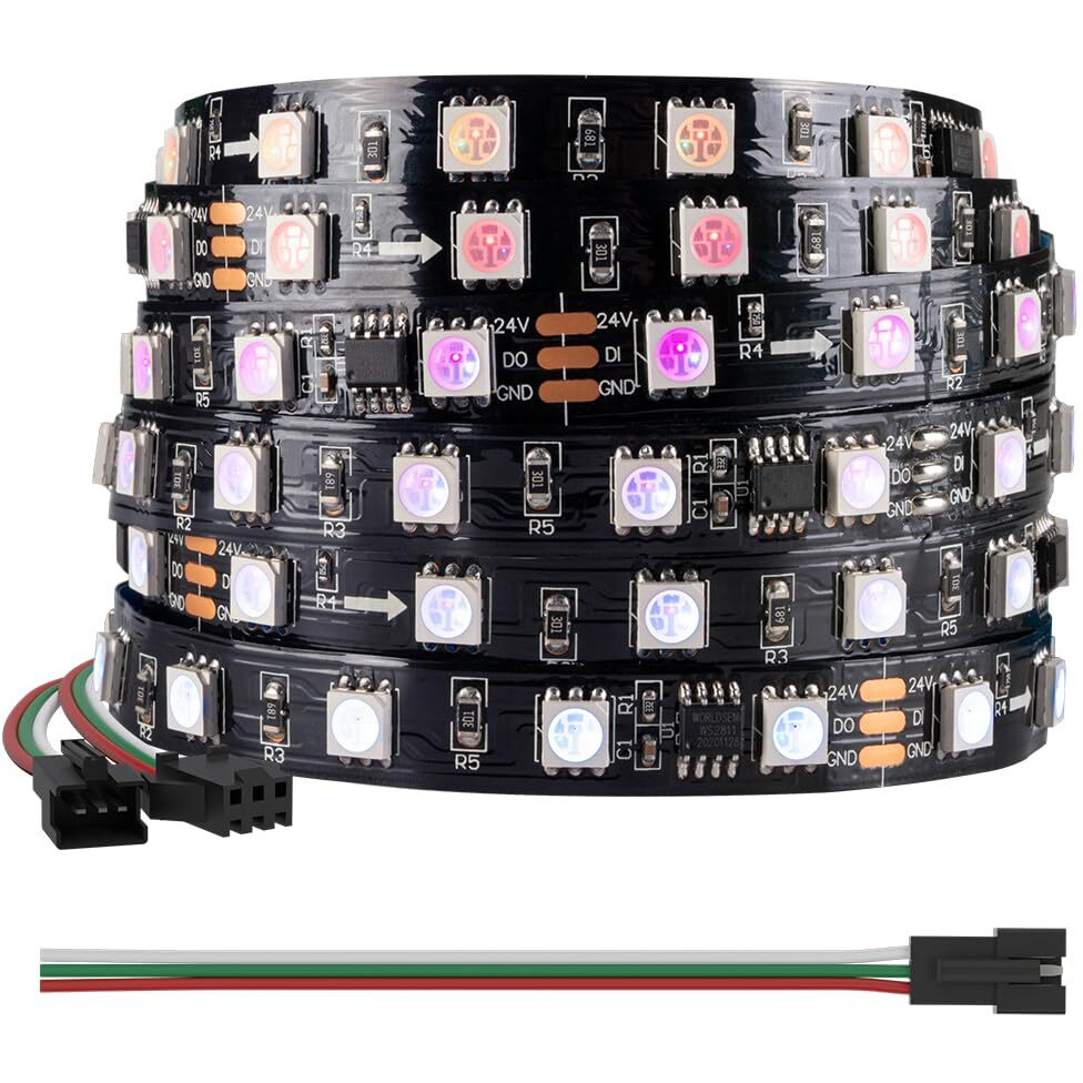 Btf-Lighting Ws2811 Dc24V 32Ft Addressable Rgb Led Pixel Strip 600 Leds 100Pixels Full Color Dream Color Black Pcb Ip30 Non-Waterproof Works With Arduino/Respberry/Etc Prevent Voltage Droping