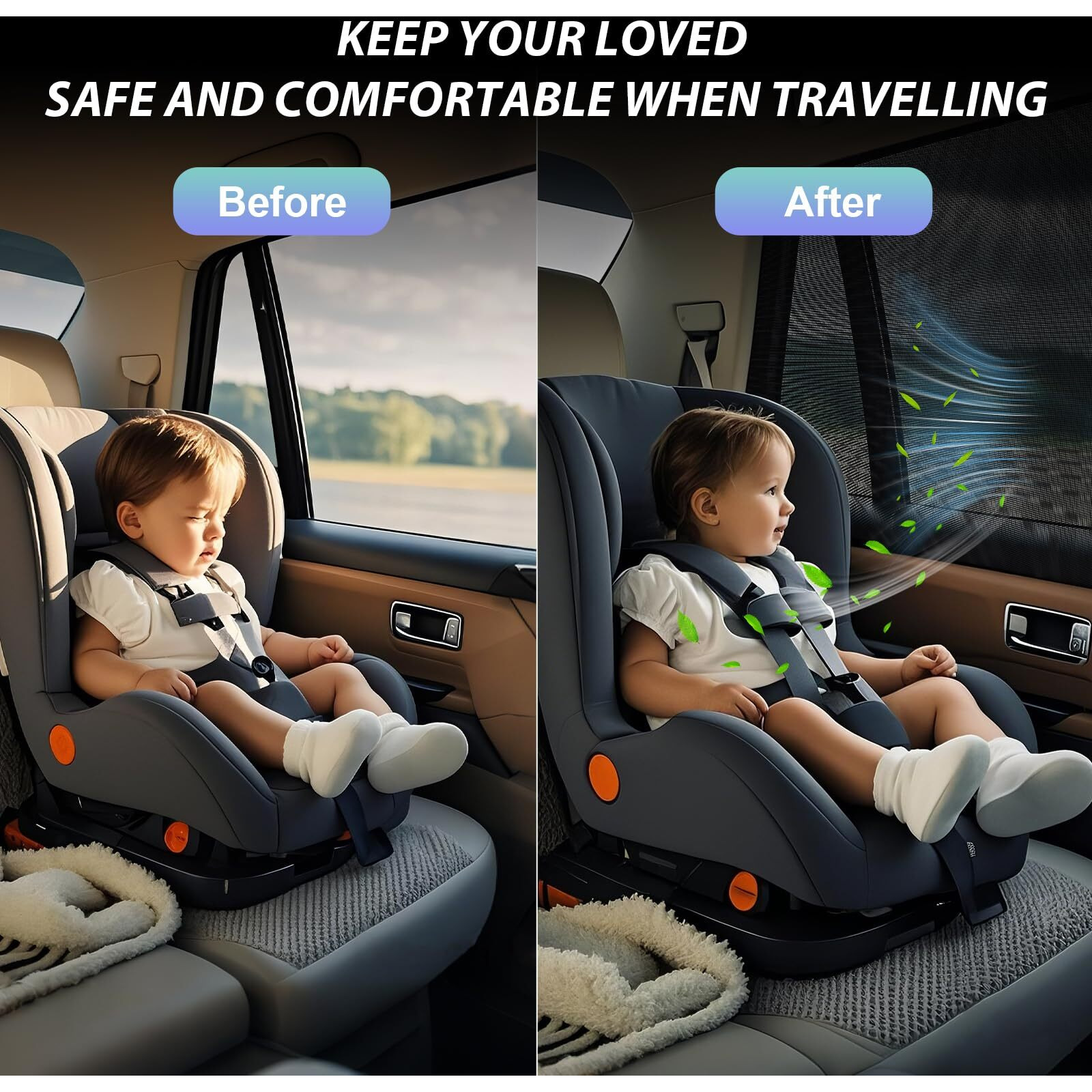 Pemotech Car Window Shades(2 Pack)-Certified Car Side Window Sun Shades, Uv Protection Breathable Spandex Baby Window Covers, Universal Fit Most (99%) Of Cars, Protect Privacy For Family (27.2&quotX39.8")