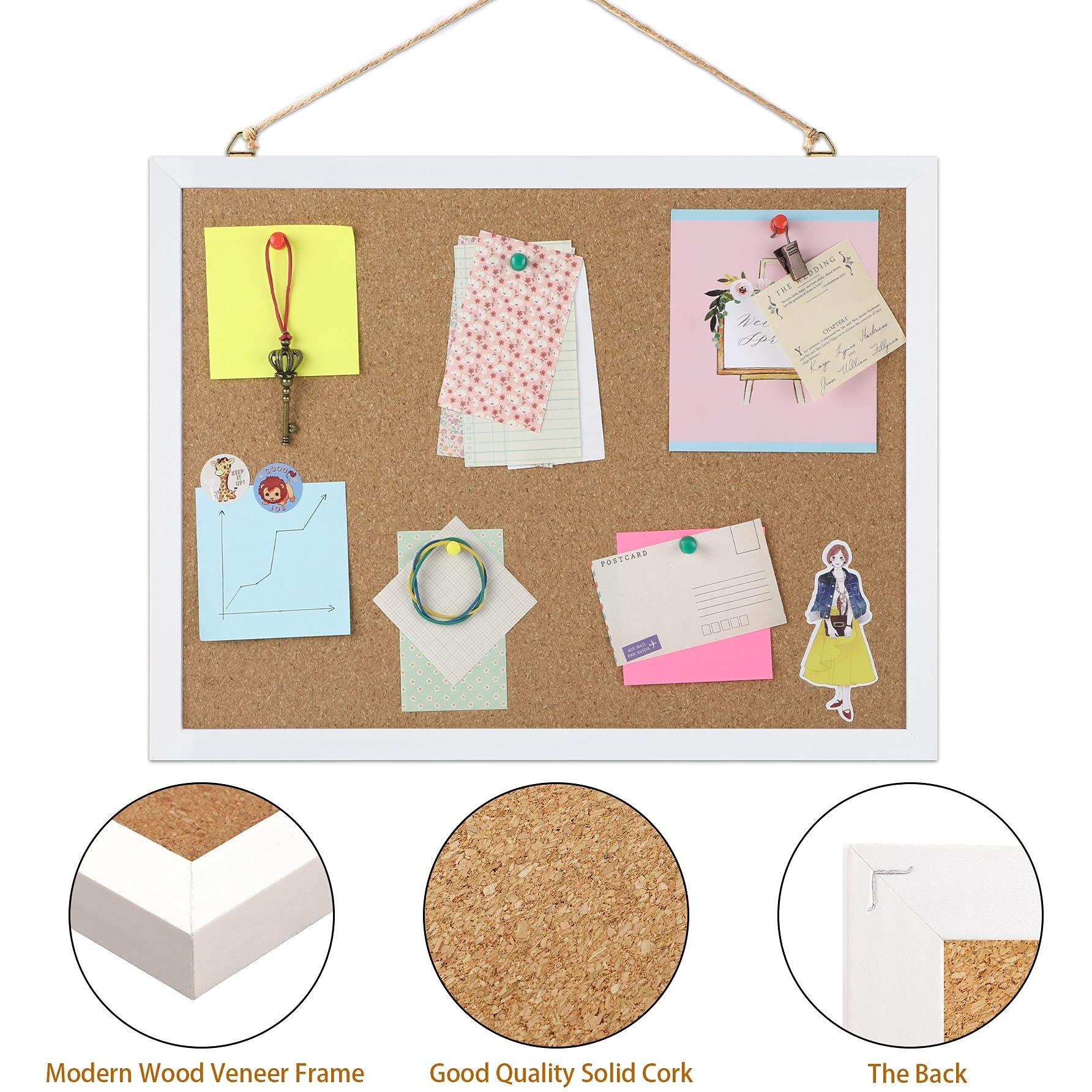 Febsnow Cork Board Bulletin Board 15.7 X 12 Inches With Rectangle White Frame Hanging Pin For Office Home Message Board Or Vision Board Decoration