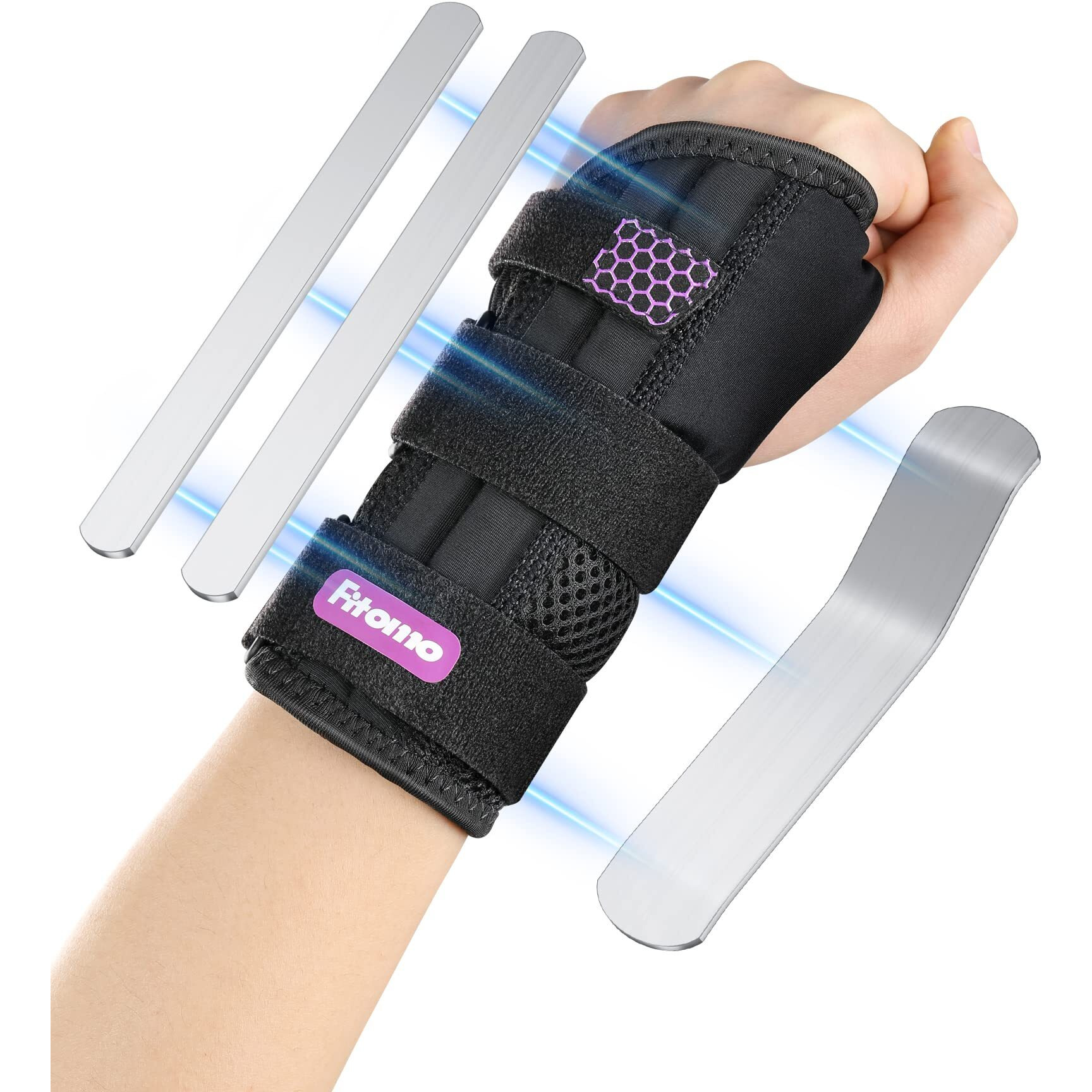 Fitomo Carpal Tunnel Wrist Brace Night Support With 3 Metal Splints For Sleeping And Soft Thumb Opening, Adjustable Wrist Support Hand Brace For Tendonitis Arthritis Sprains, 1 Unit, Right Hand