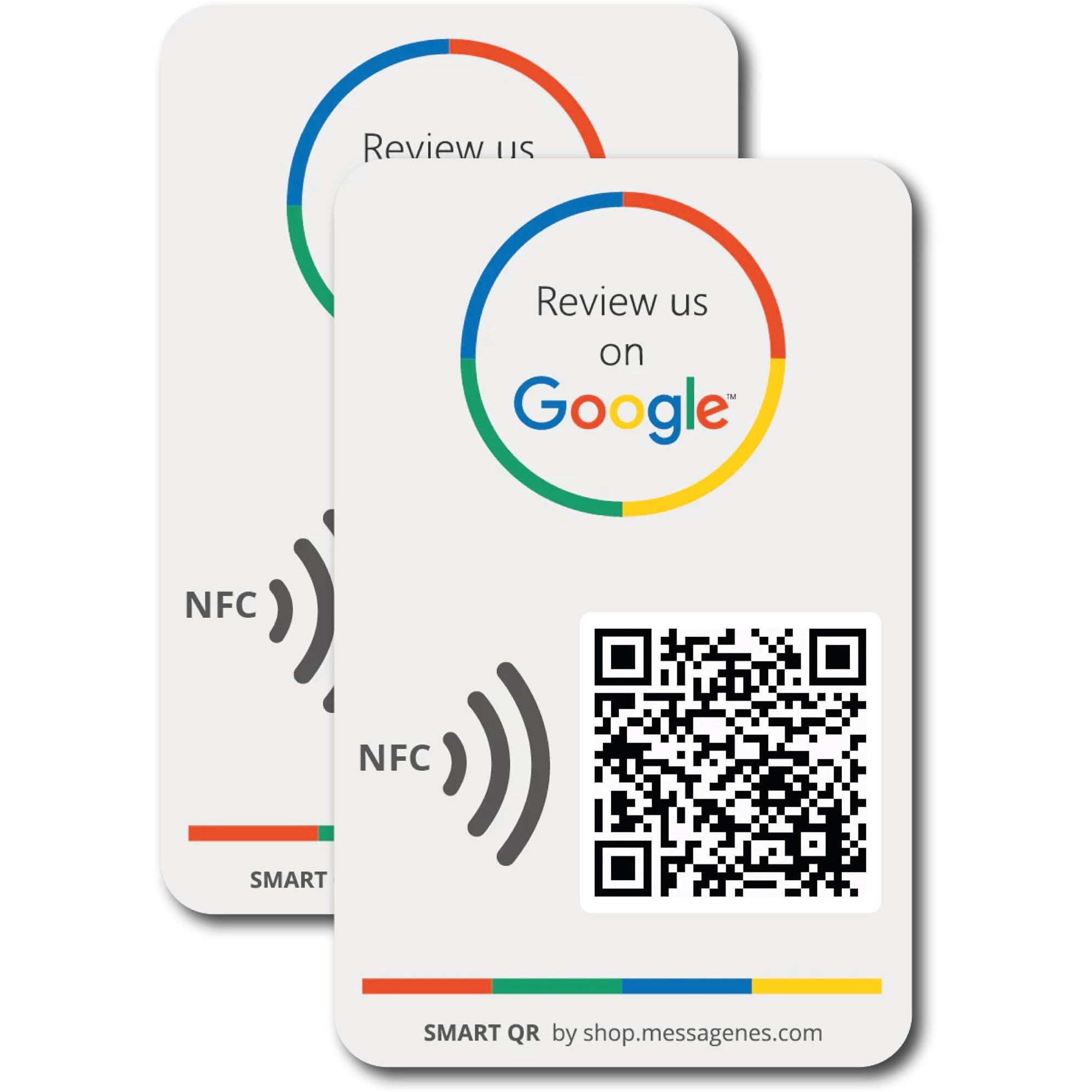 Messagenes | Review Us On Google Qr Code Stickers | Reusable Smart Qr Code And Nfc | Pack 2 Nfc Card Size Sticker Units | Easy Reviews | Modify Link Whenever You Want | Google Decal For Business