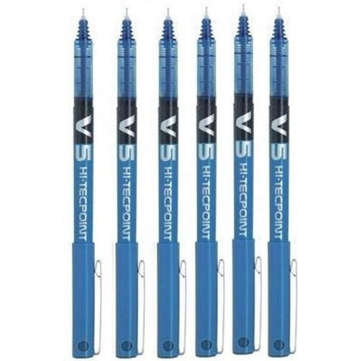 Pilot Bx V5 Hi-Tecpoint Rollerball Pen - Extra Fine 0.5Mm Tip 0.3Mm Line - Blue (Pack Of 6)
