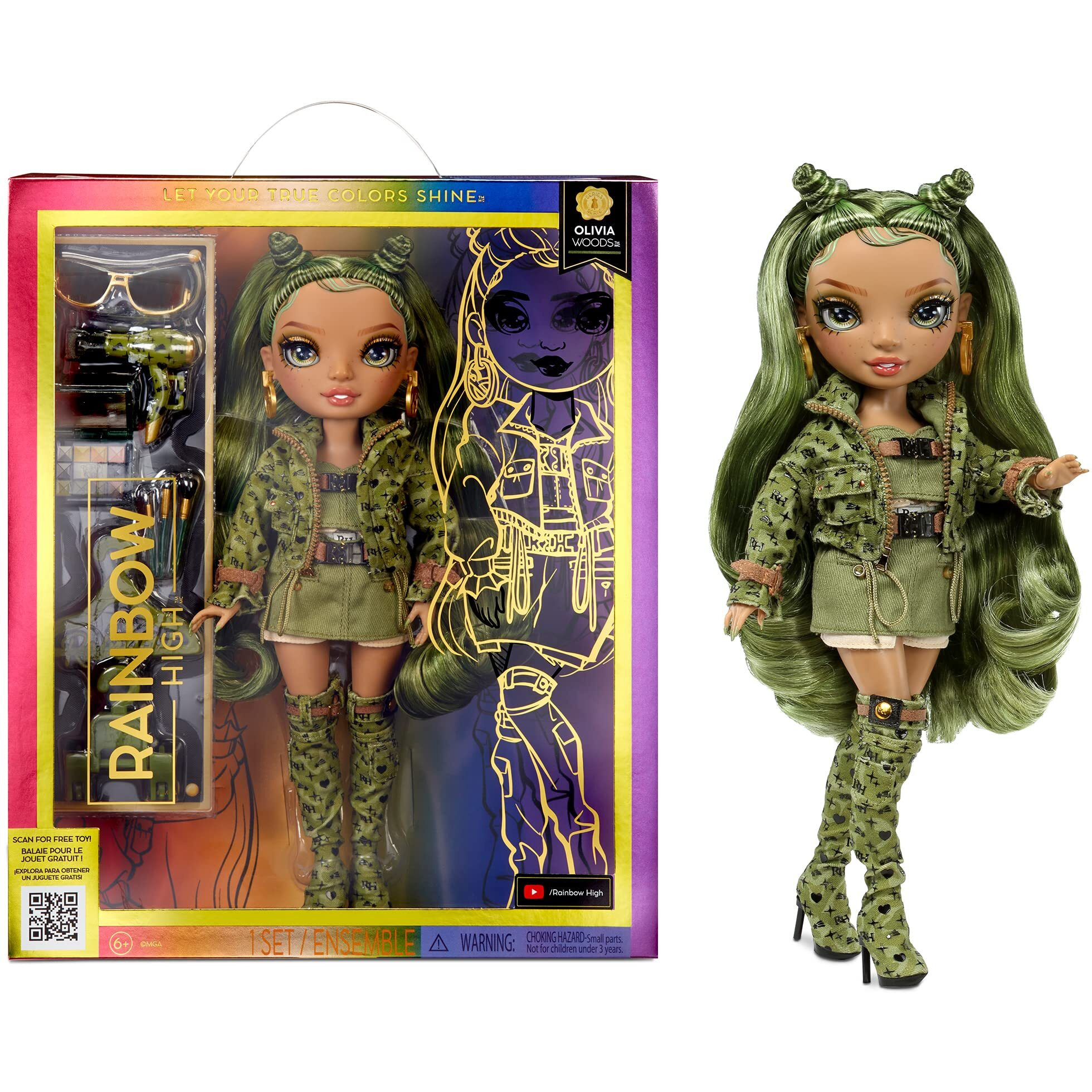 Rainbow High Olivia- Camo Green Fashion Doll. Fashionable Outfit & 10+ Colorful Play Accessories. Great Gift For Kids 4-12 Years Old And Collectors.
